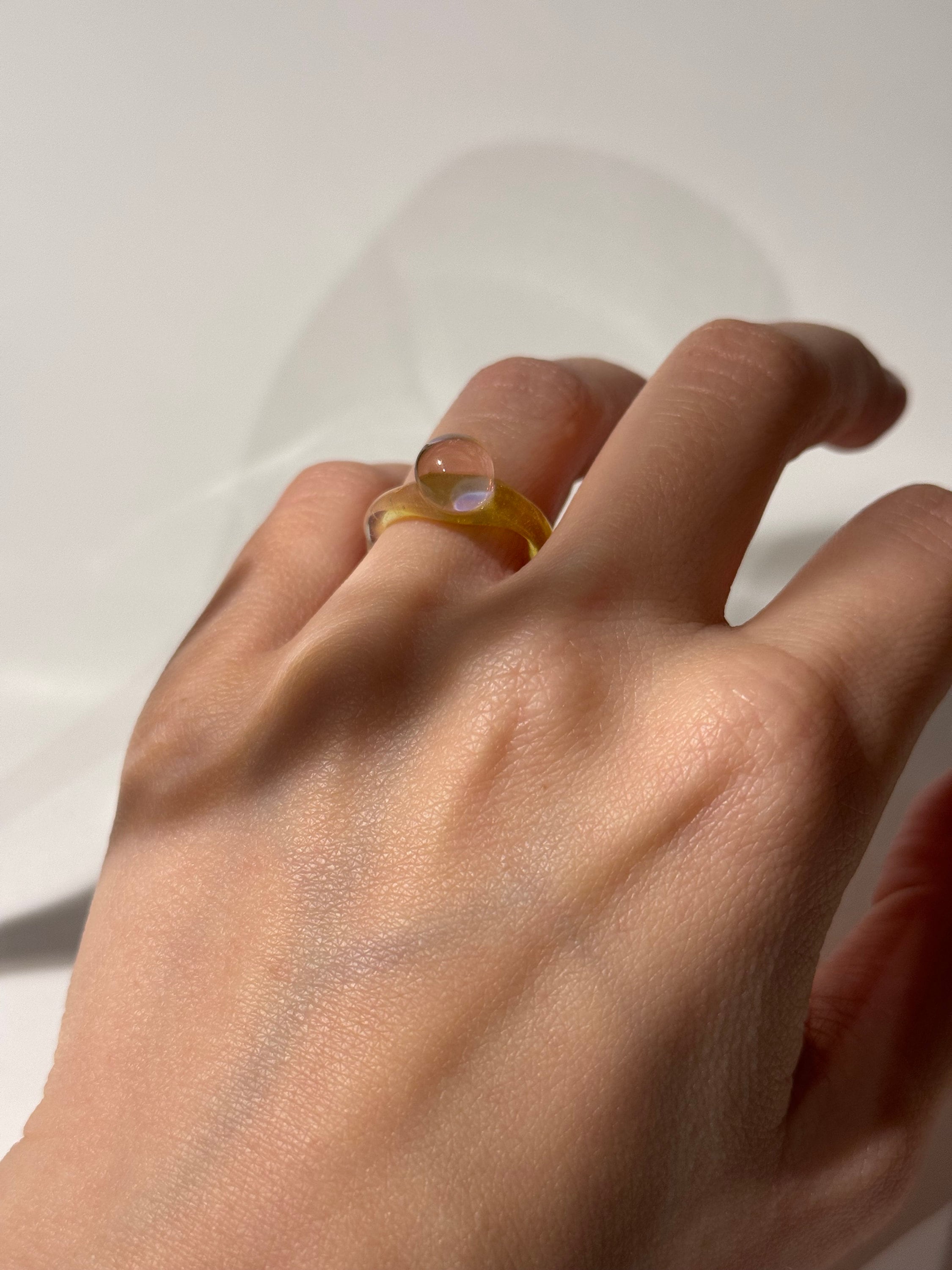 Yellow and Rose Bubble Glass Ring
