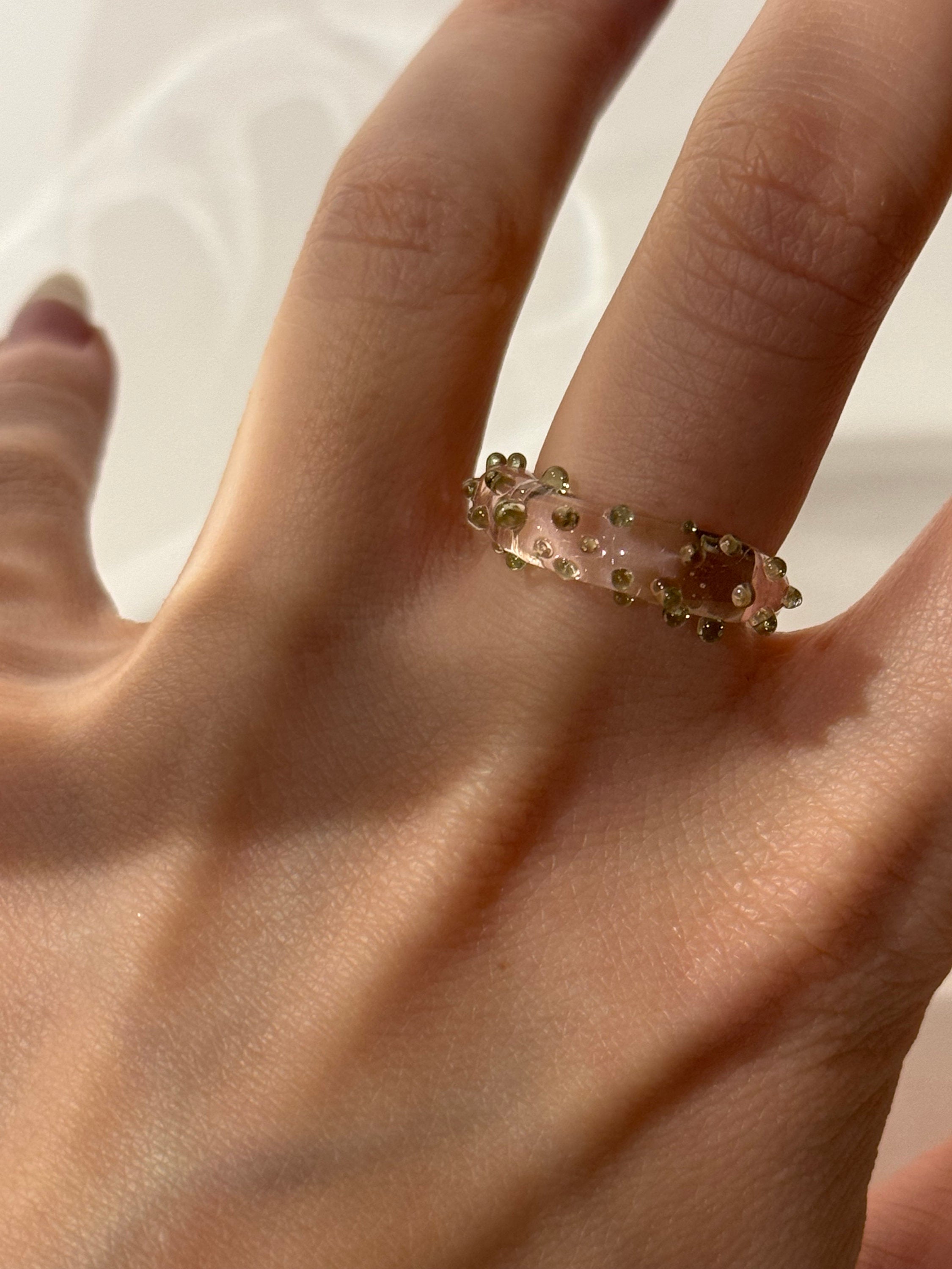 Rose and green Dotted Glass Ring