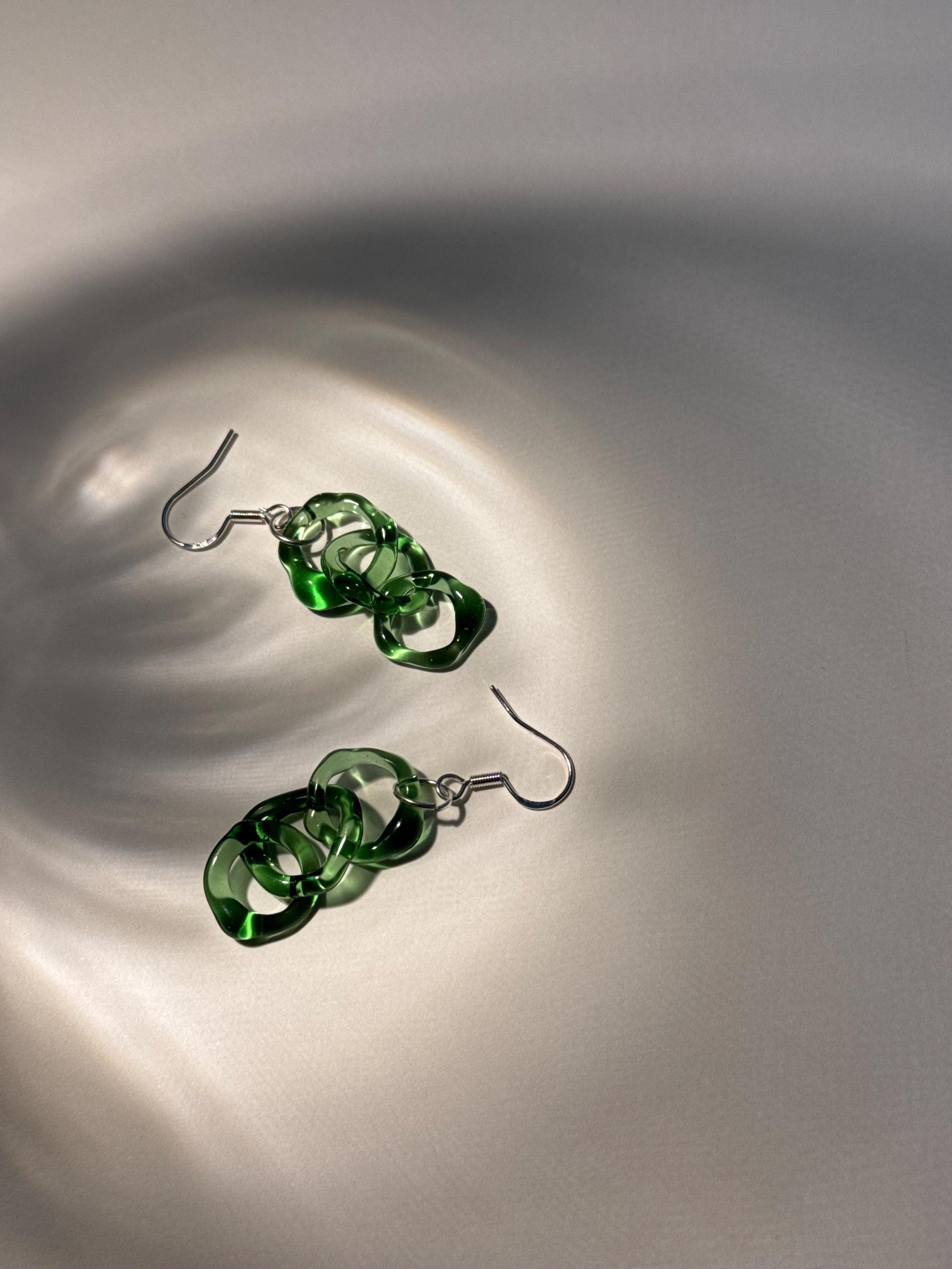 Vibrant Green dangly Glass Earrings