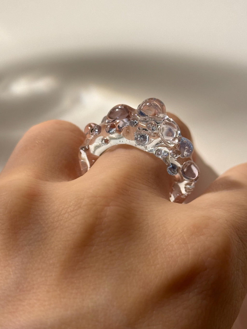 Bubbly blue and rose Glass Ring