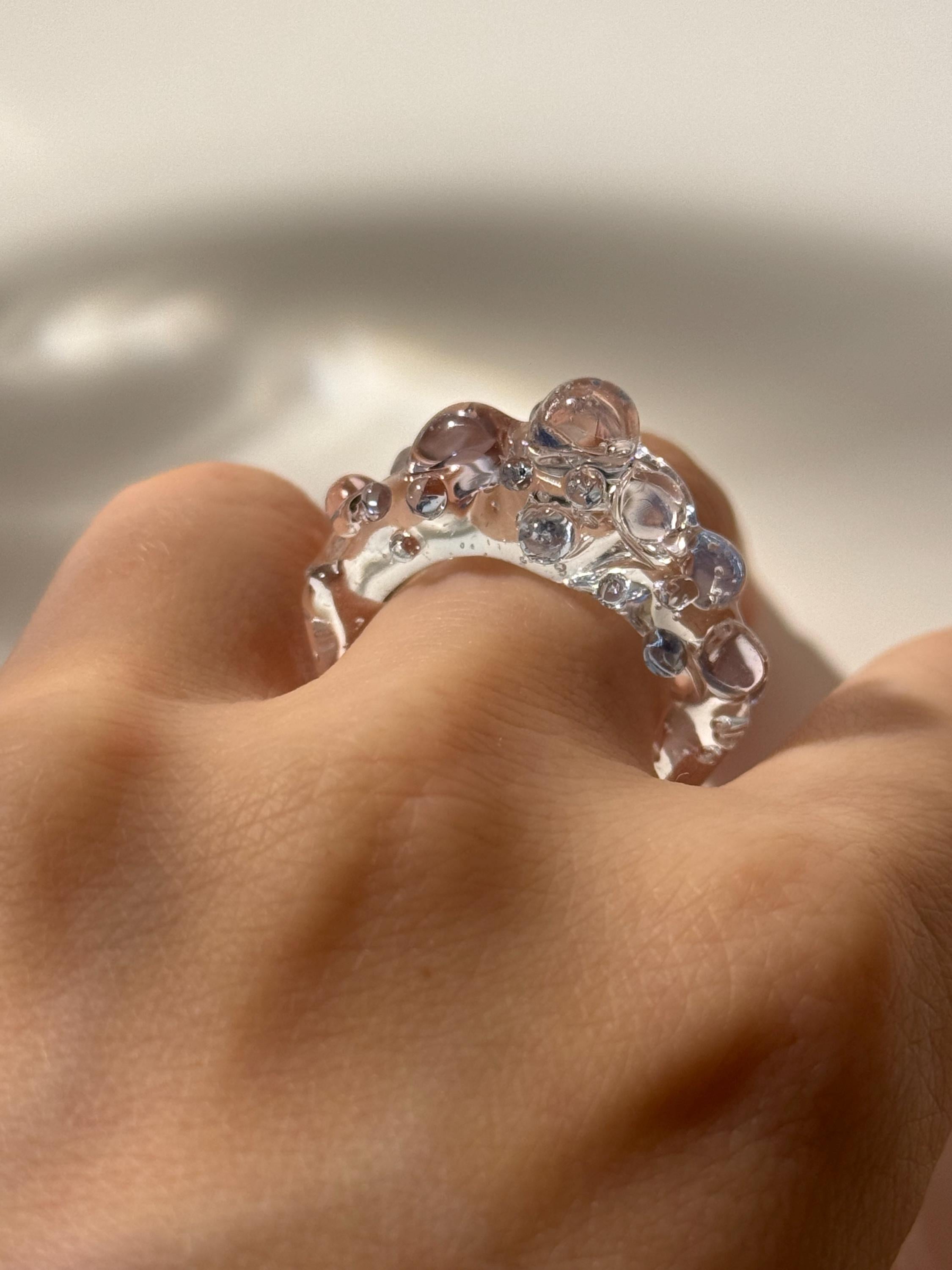 Bubbly blue and rose Glass Ring