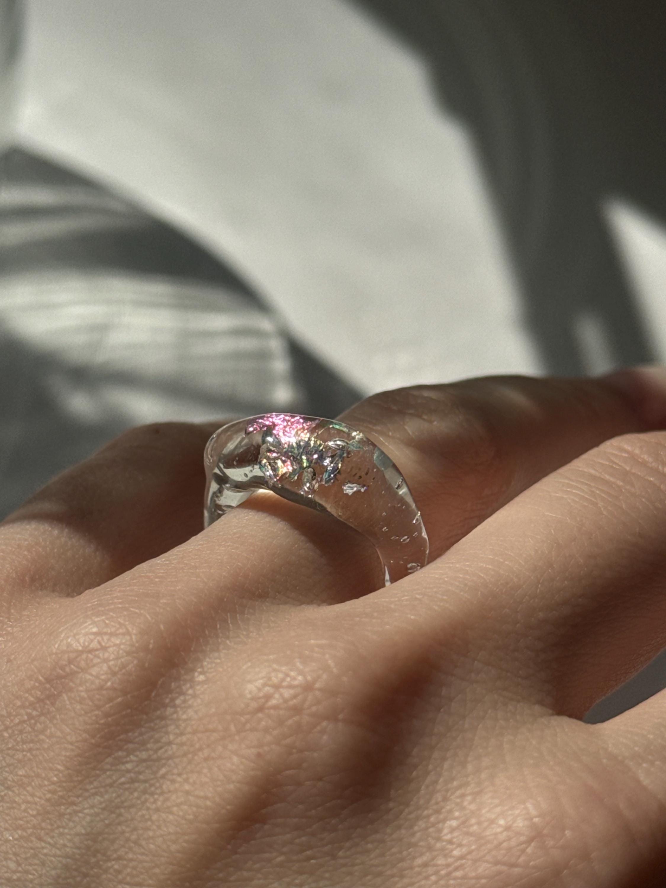 Opal flake Glass Ring