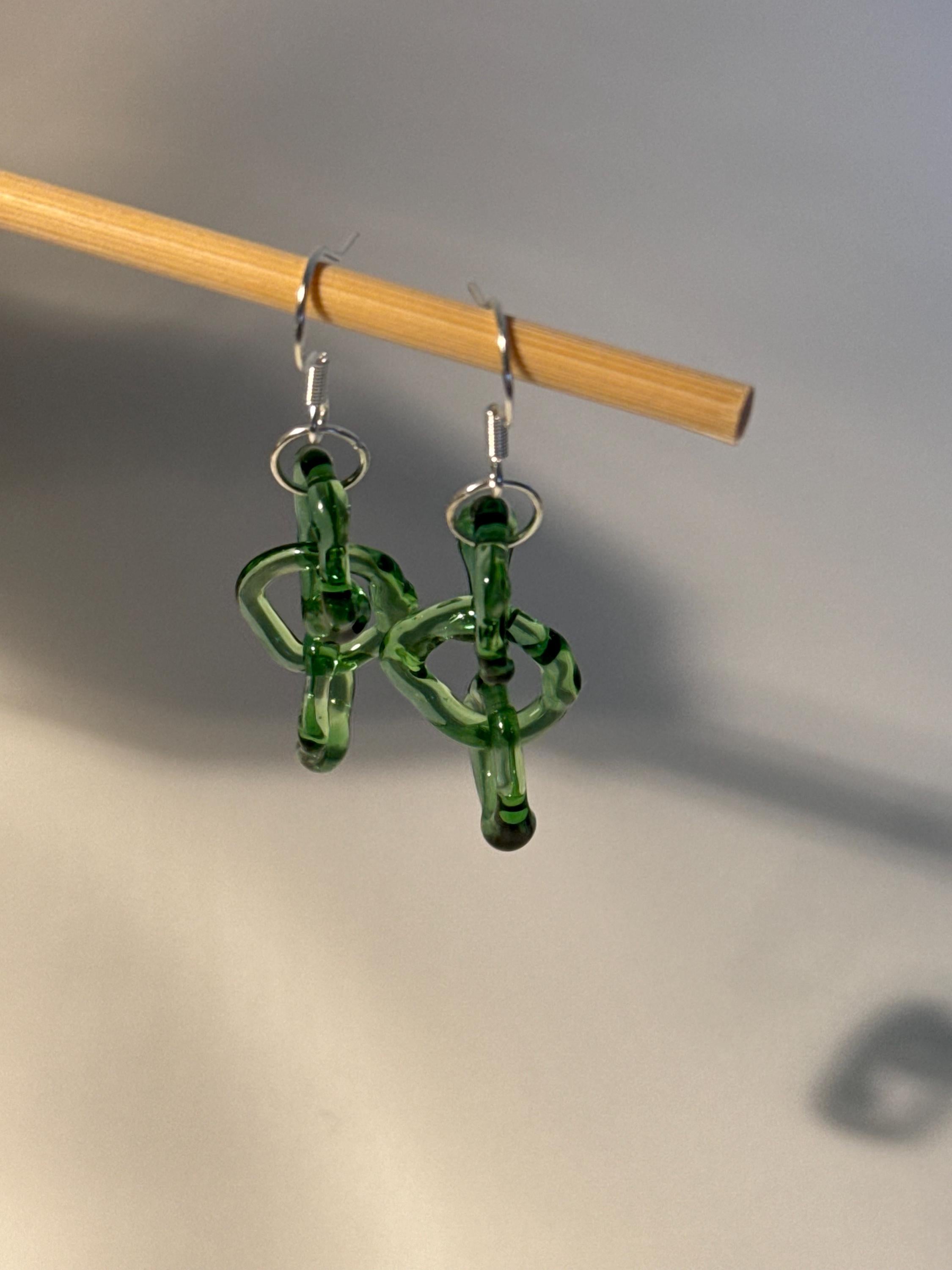 Vibrant Green dangly Glass Earrings