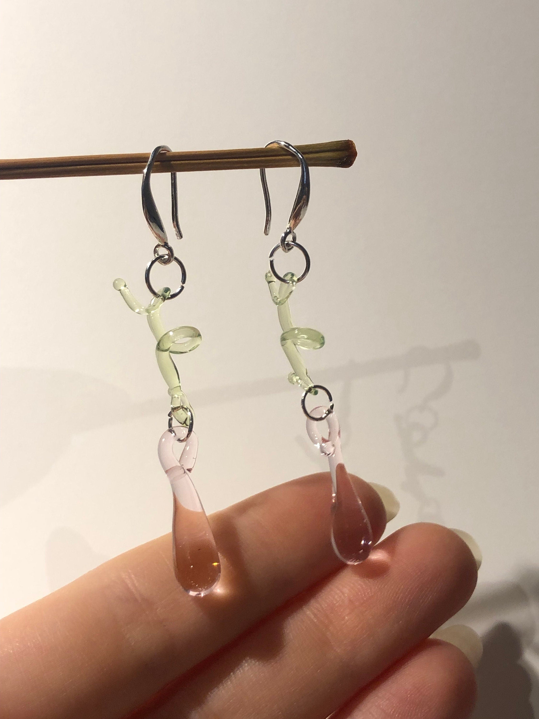 Botanical Pink & Green Glass Earrings
