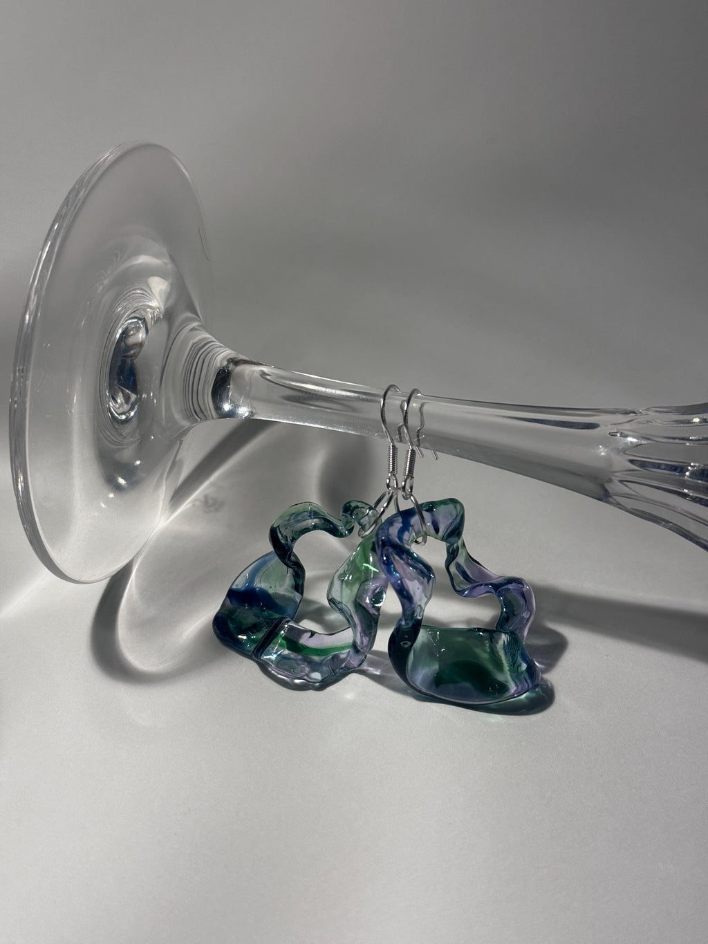 Soft swirling Green & Blue & Purple Glass Earrings