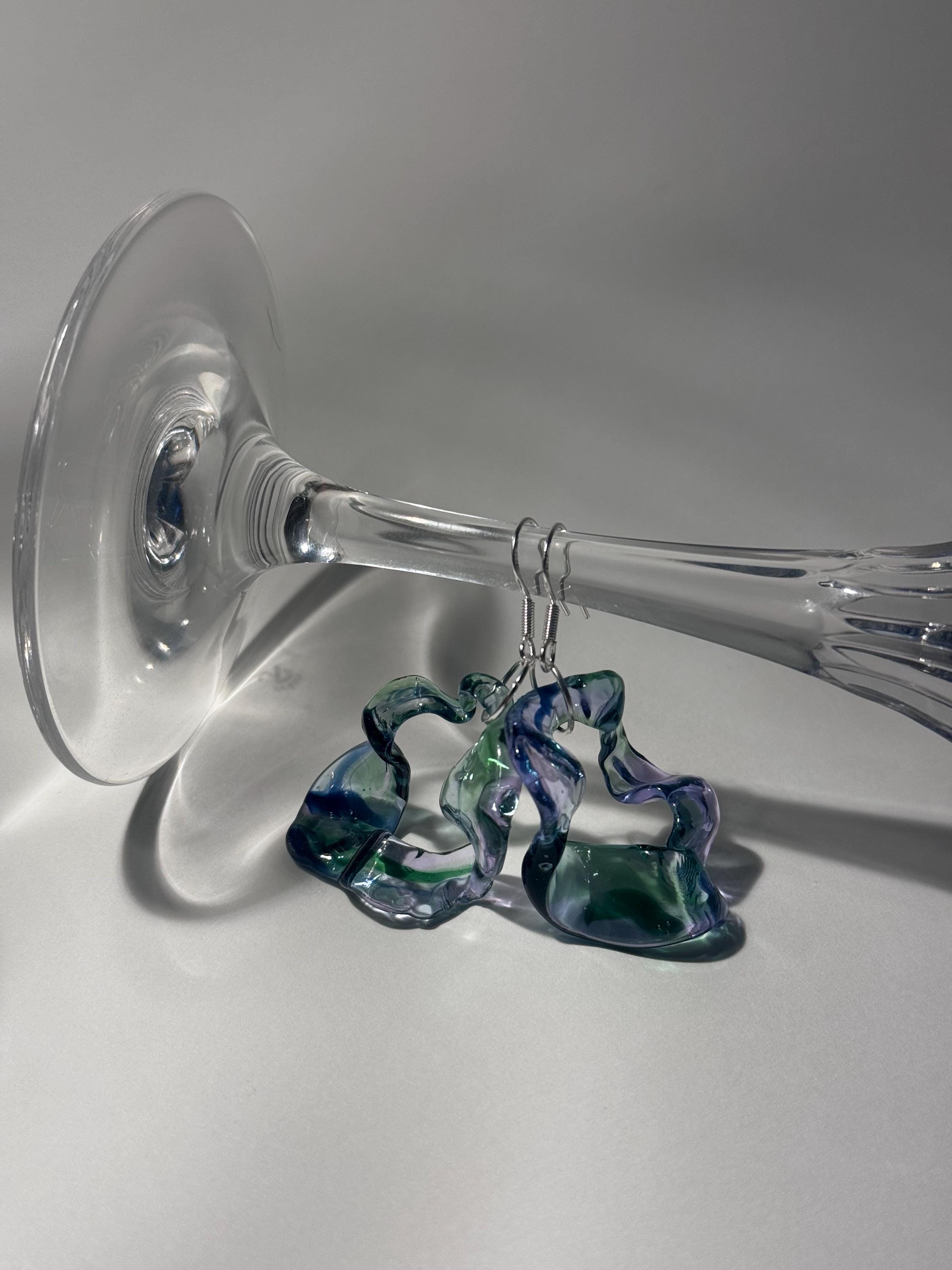 Soft swirling Green & Blue & Purple Glass Earrings