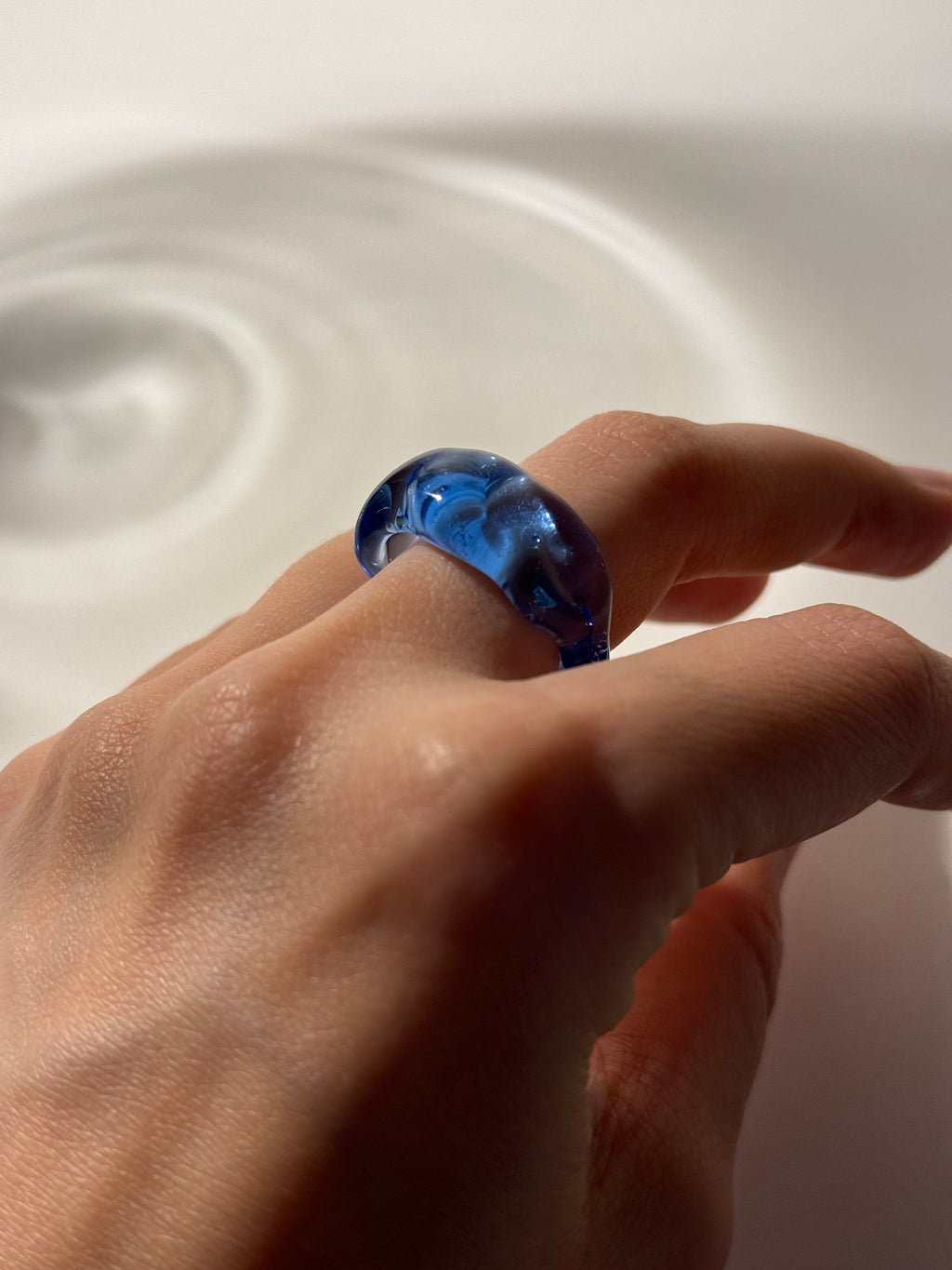 Chunky Ice Blue Glass Ring