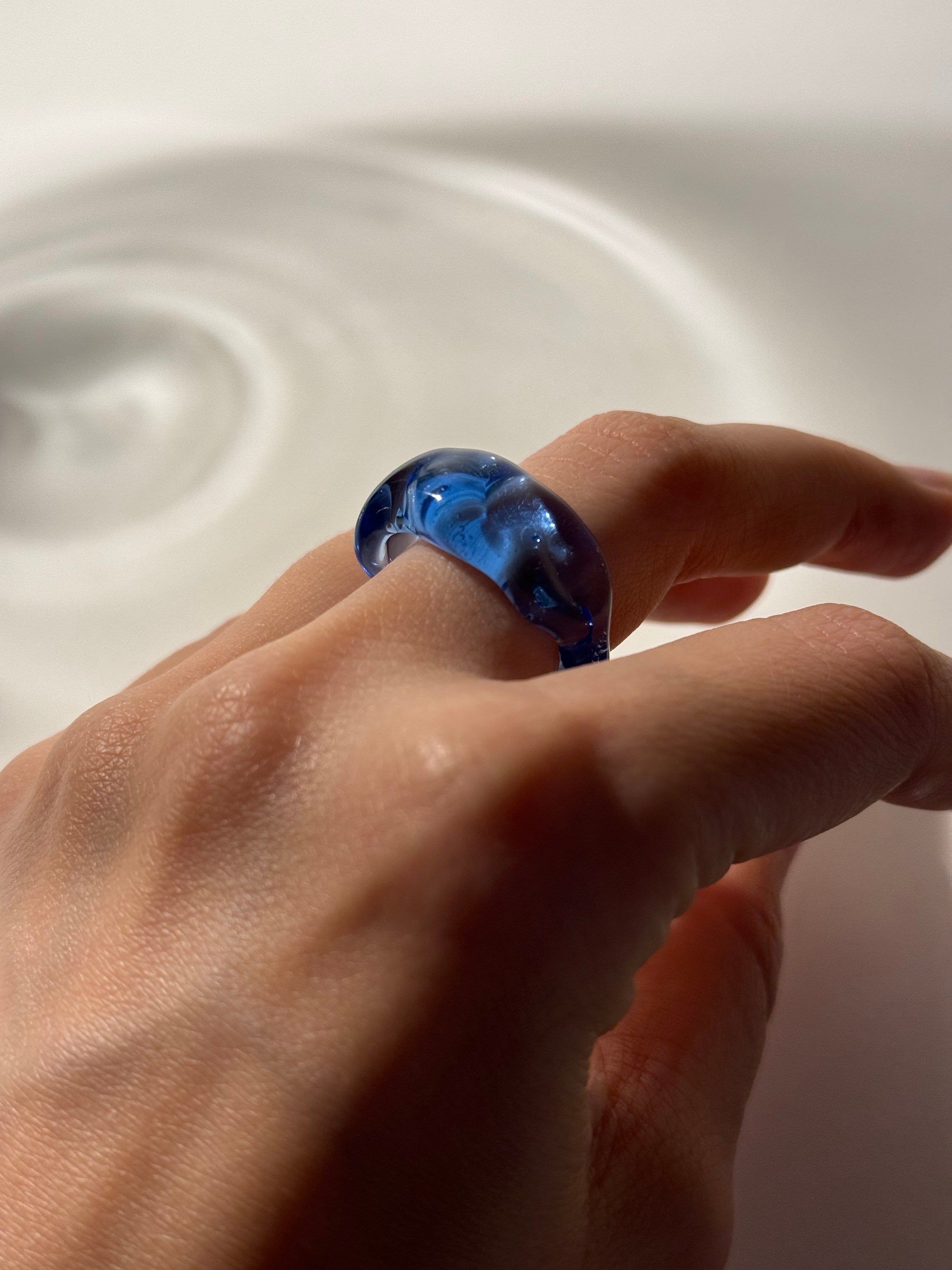 Chunky Ice Blue Glass Ring