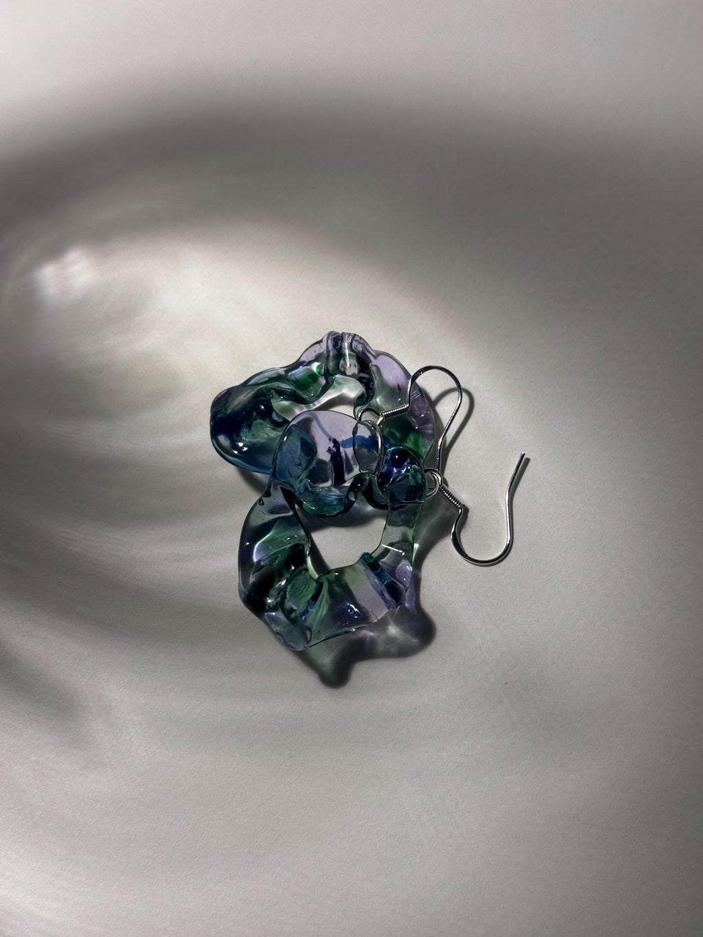 Soft swirling Green & Blue & Purple Glass Earrings