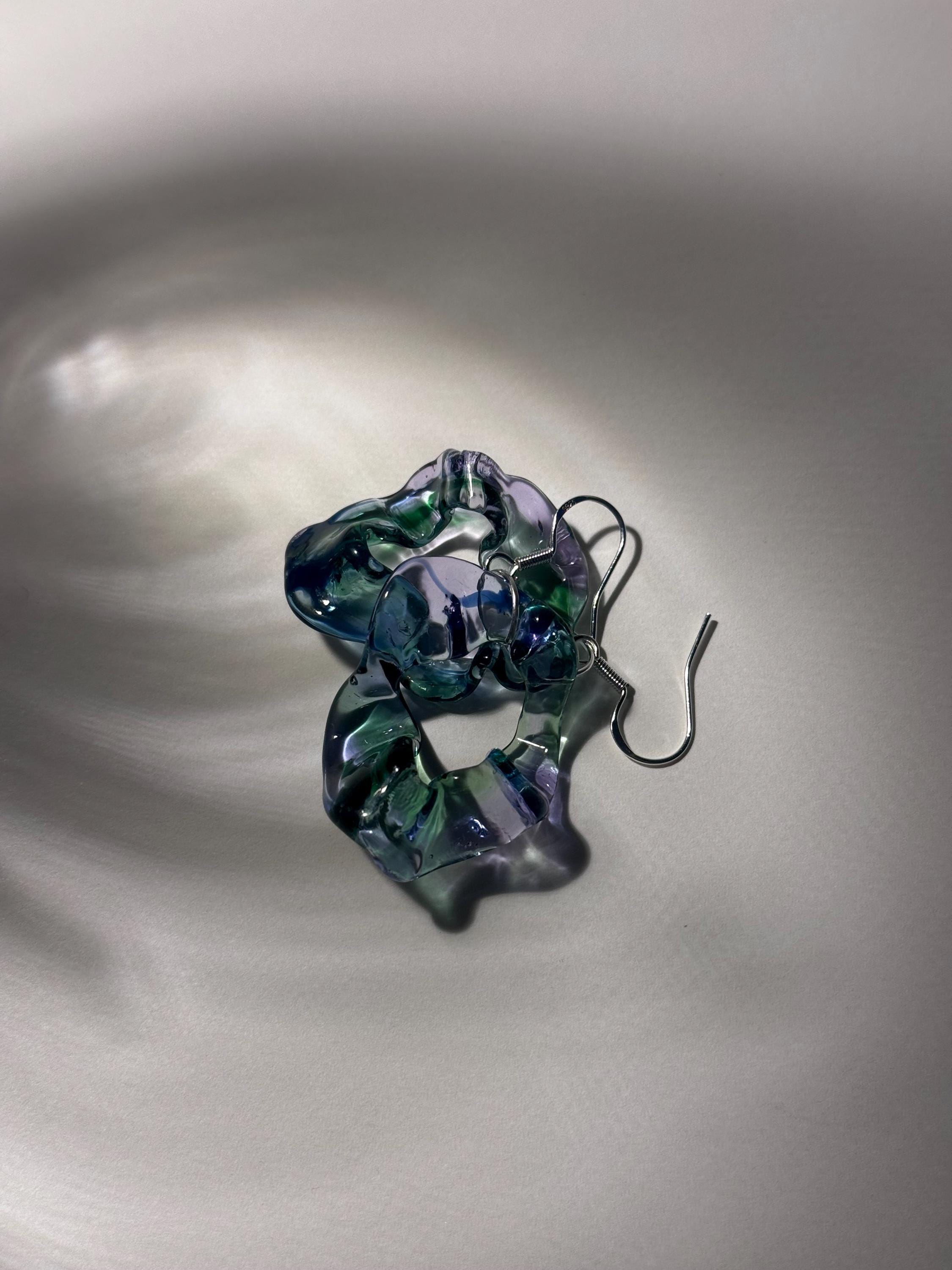 Soft swirling Green & Blue & Purple Glass Earrings