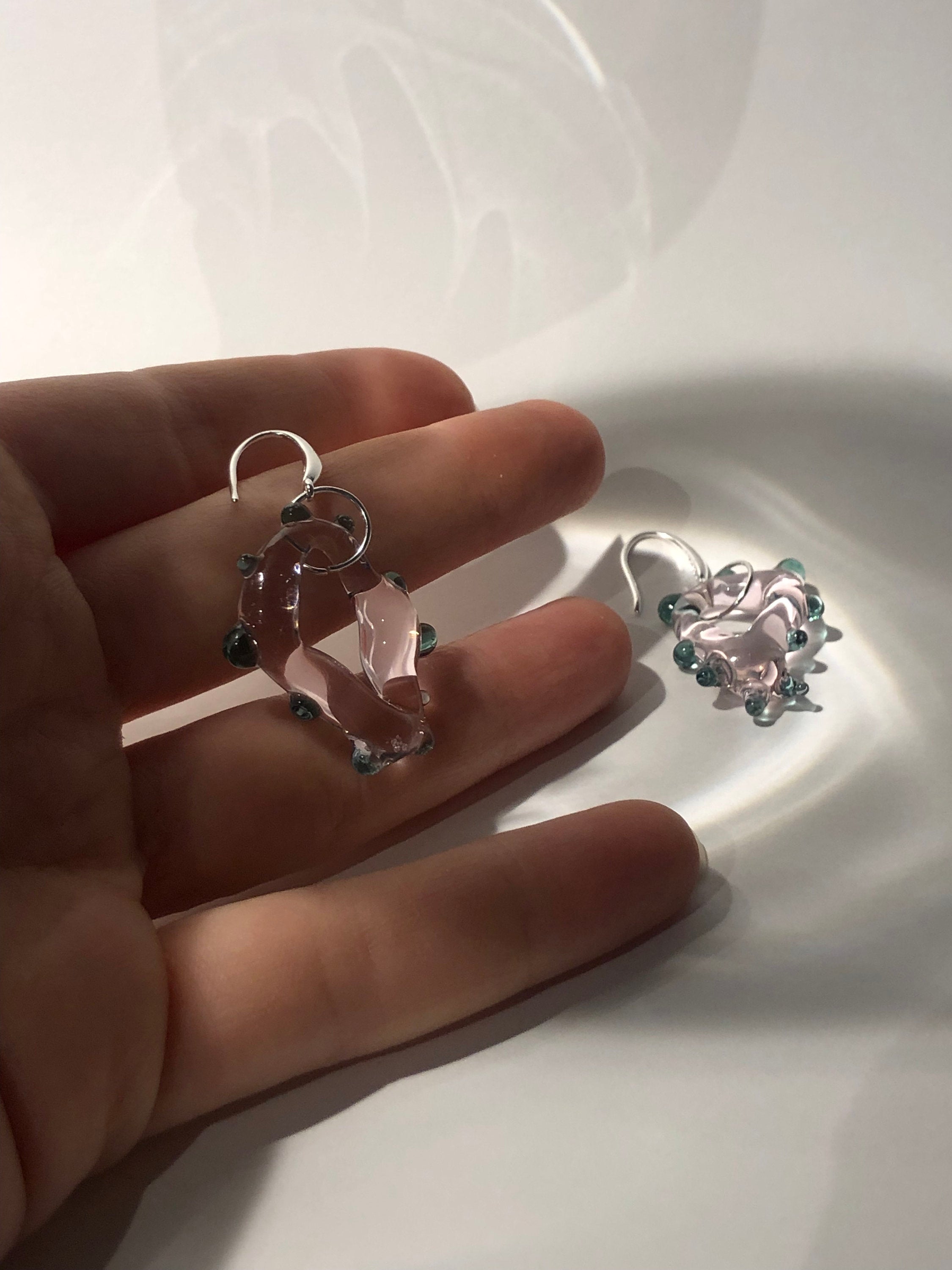 Playful Rose and Green Glass Earrings