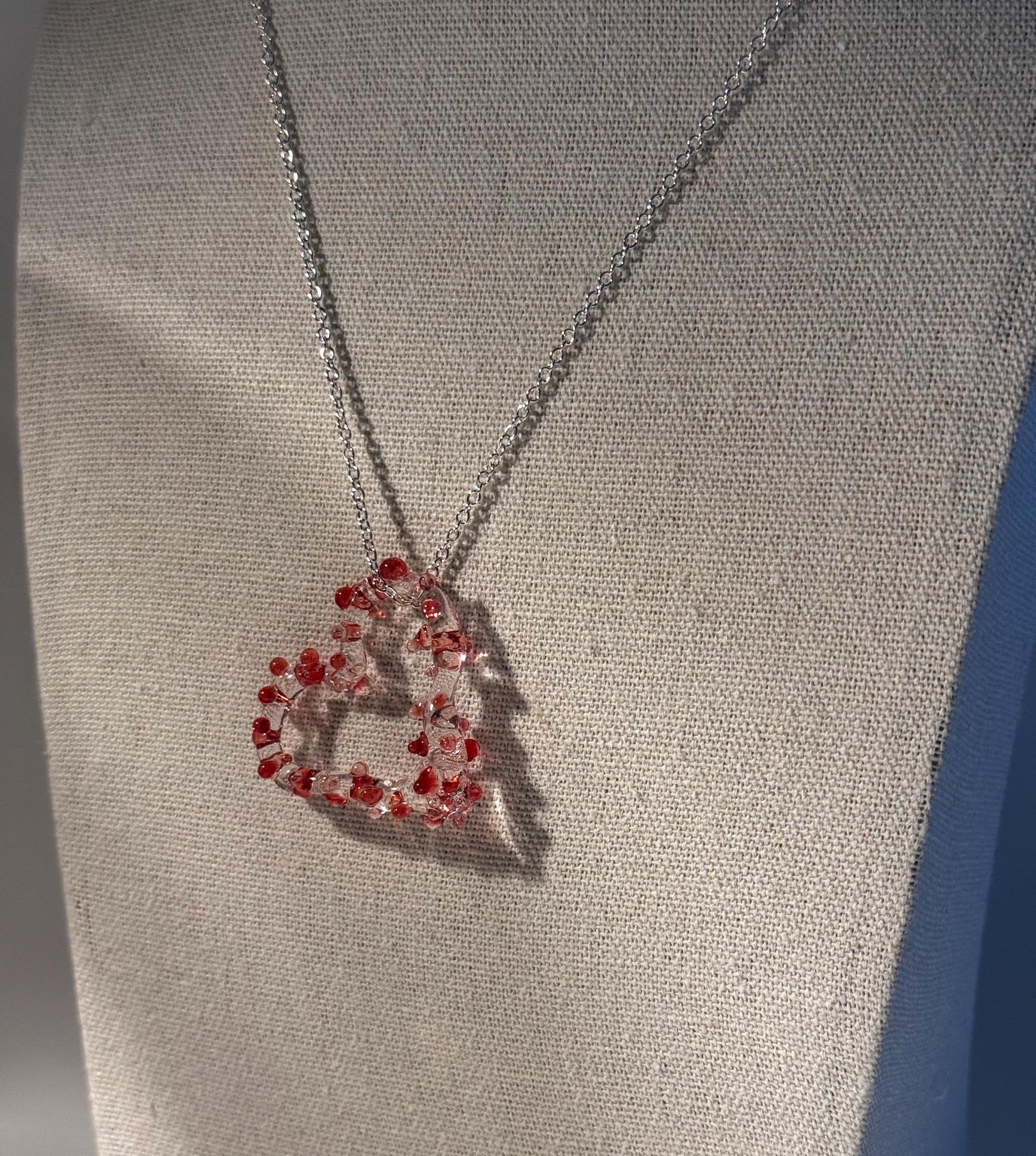 Prickly Red Glass Heart Necklace