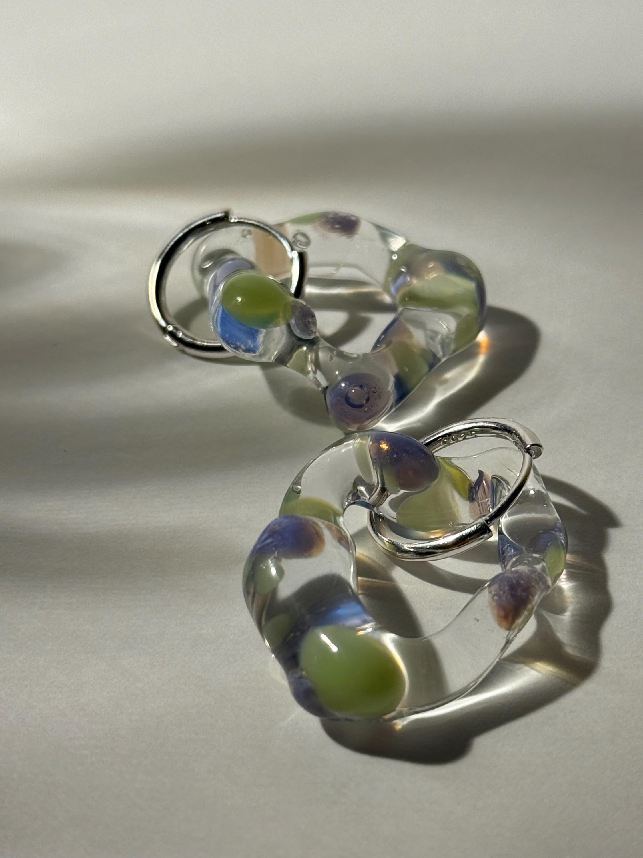 Squishy Green and Lilac Dotted Hoops