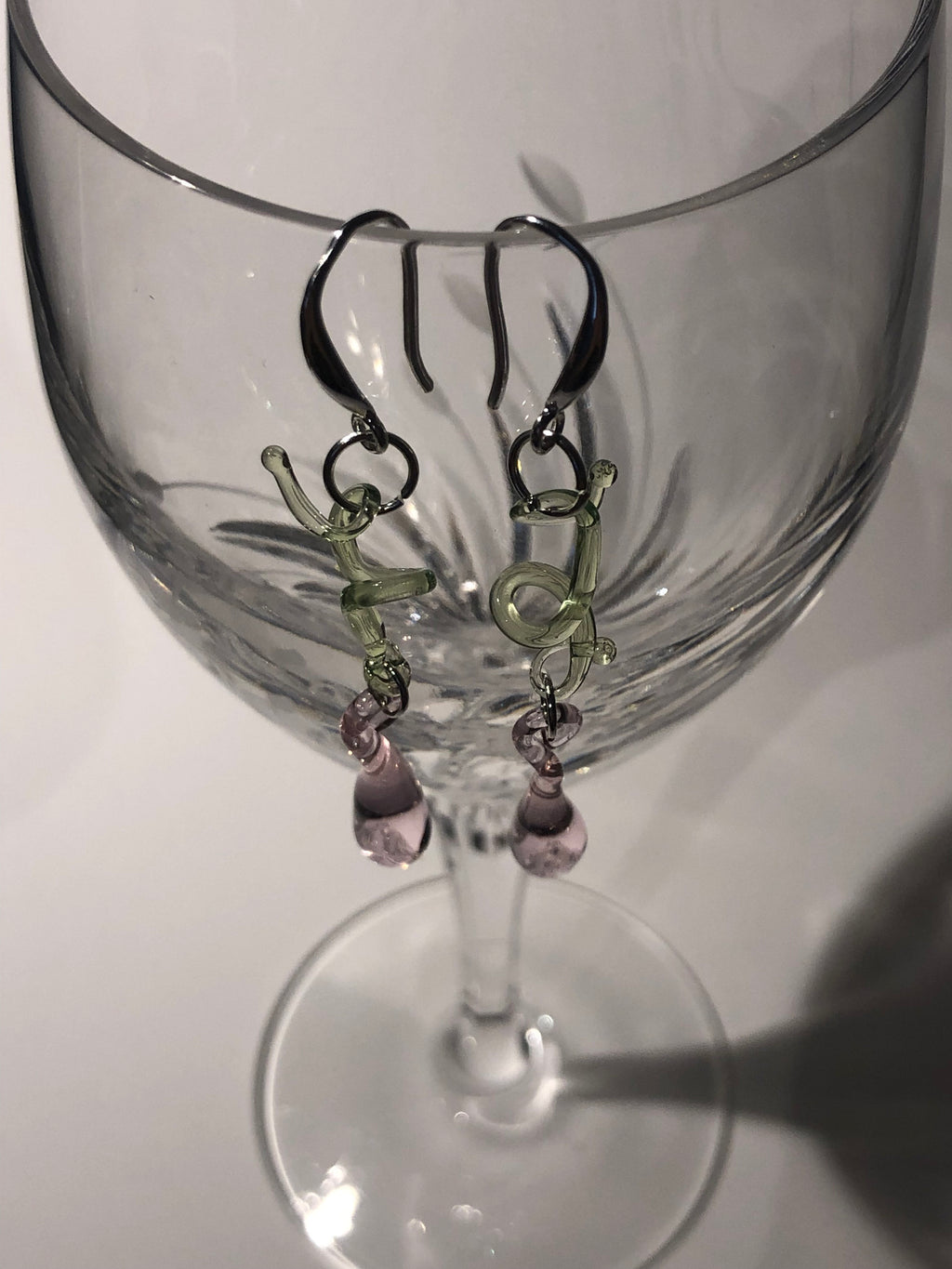Botanical Pink & Green Glass Earrings