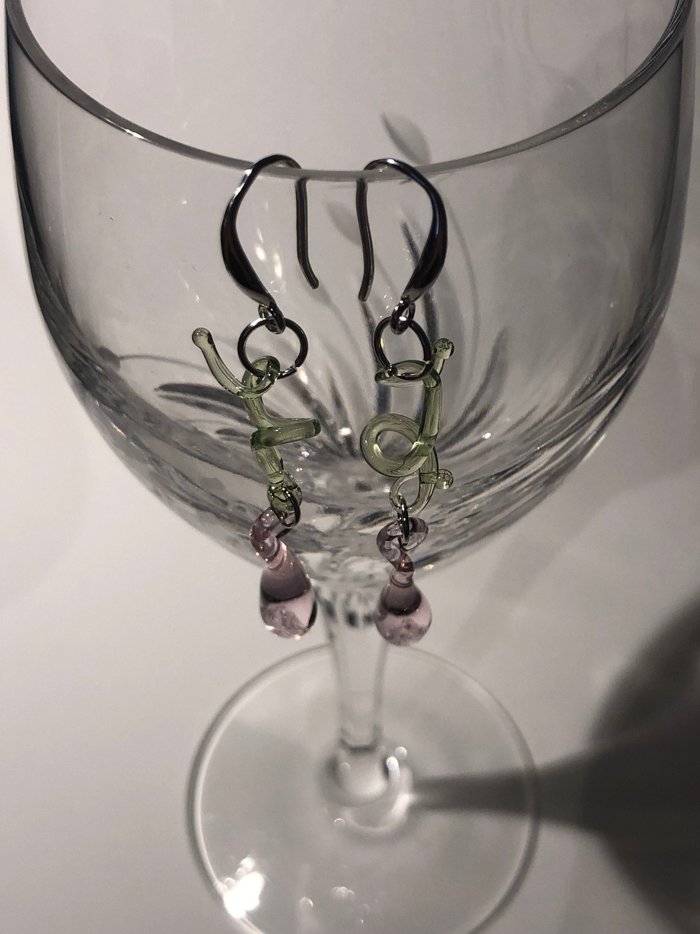 Botanical Pink & Green Glass Earrings