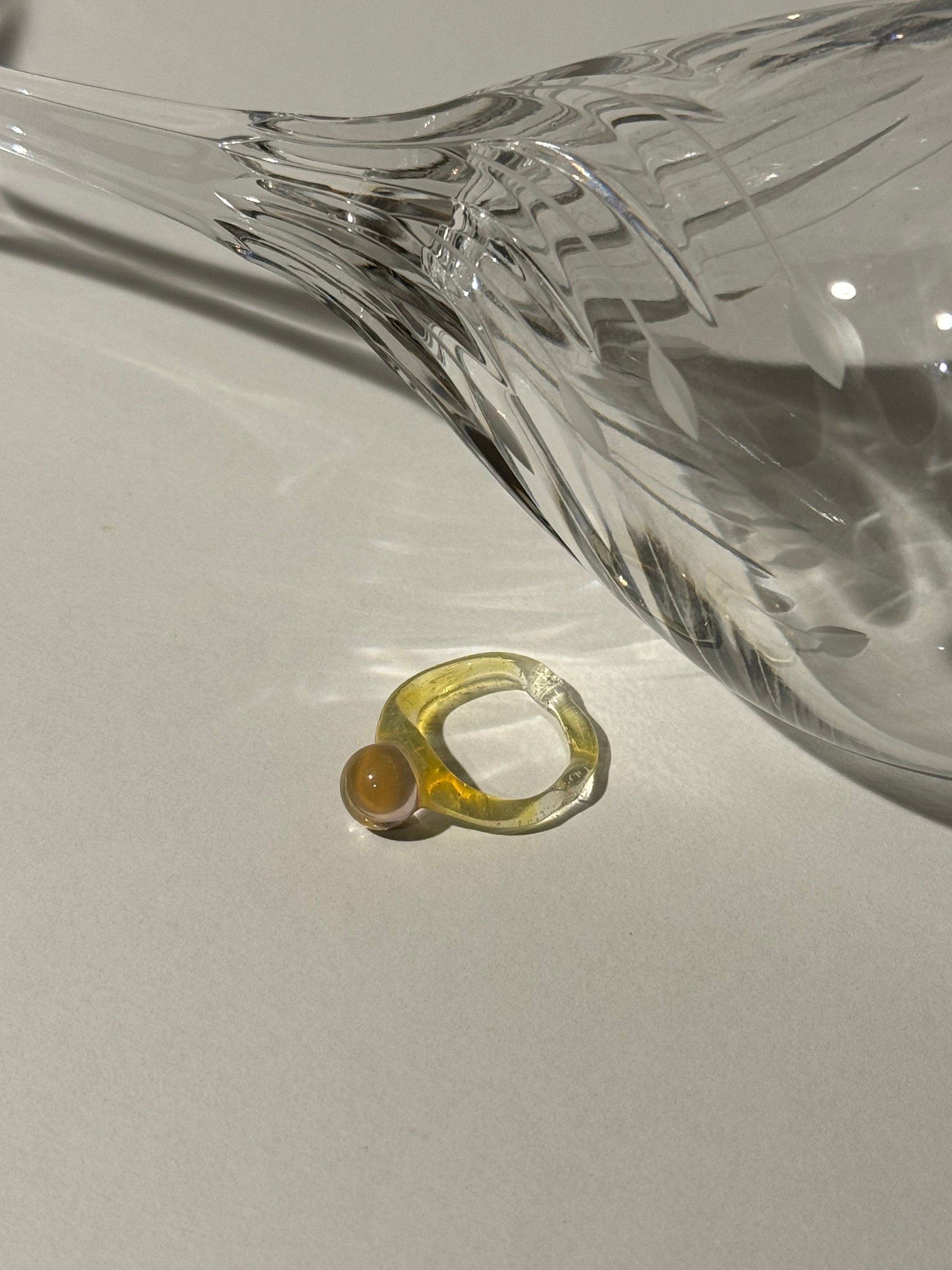 Yellow and Rose Bubble Glass Ring