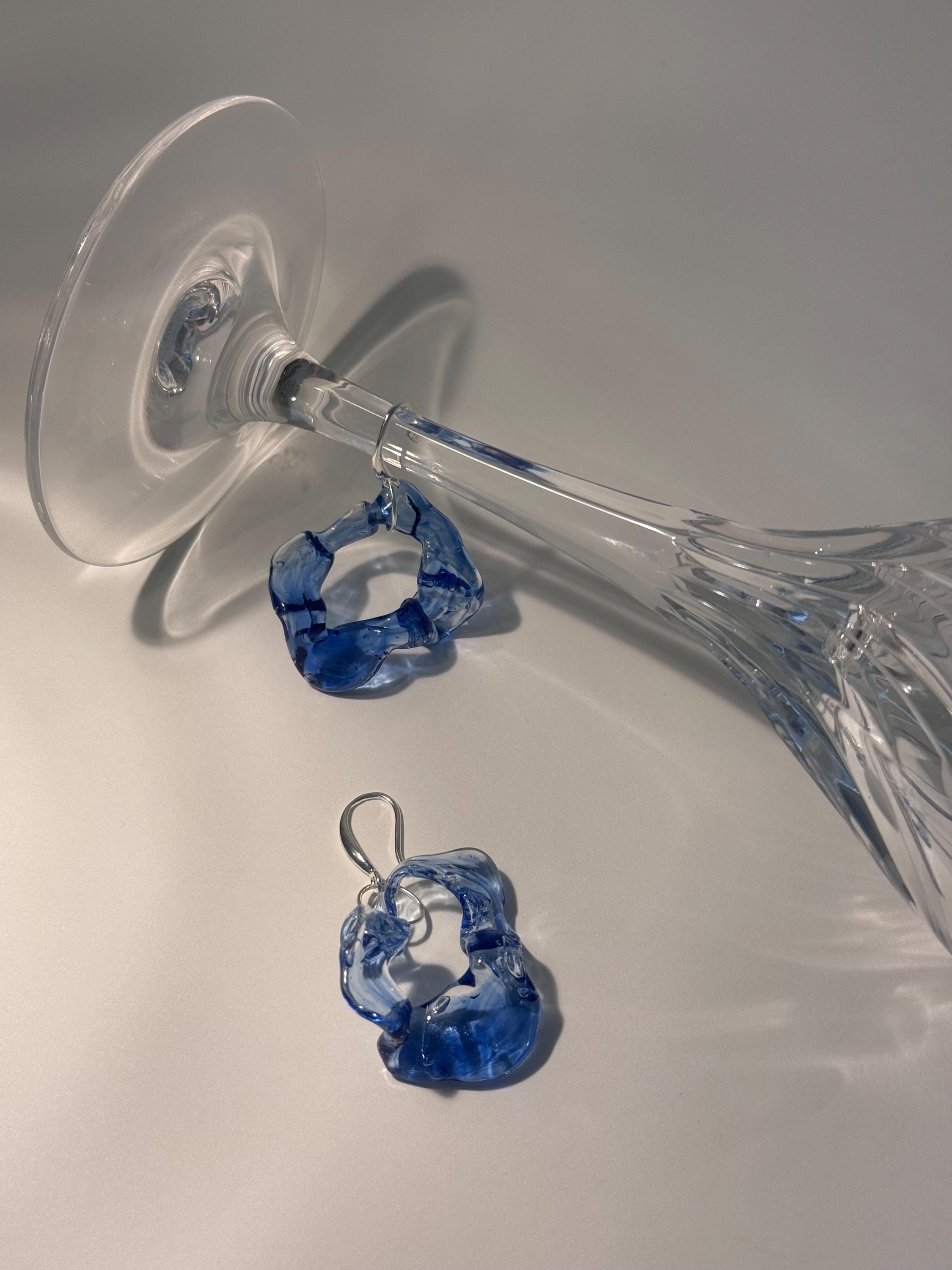 Blue Wave Glass Hoop Earrings