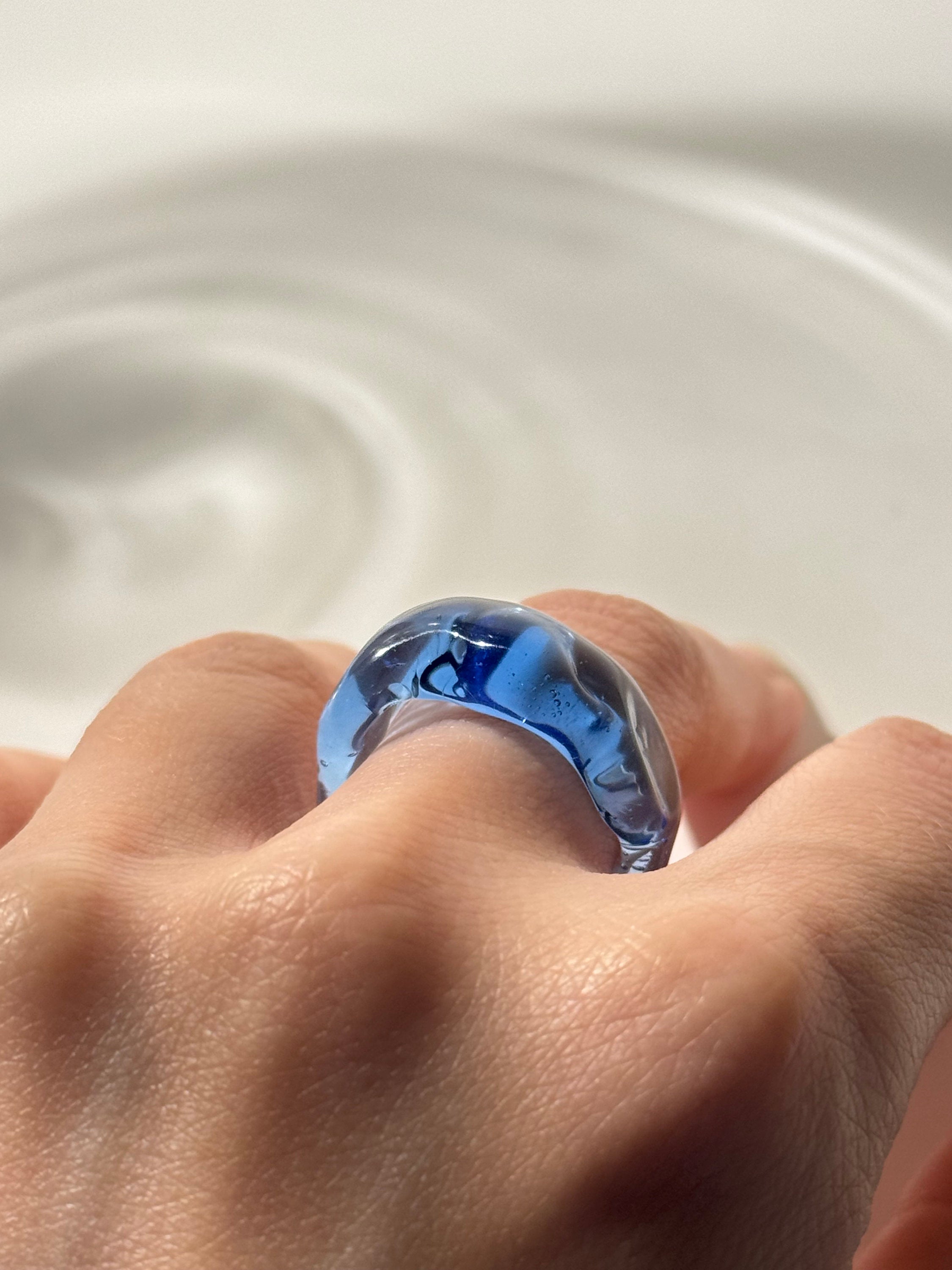 Chunky Ice Blue Glass Ring