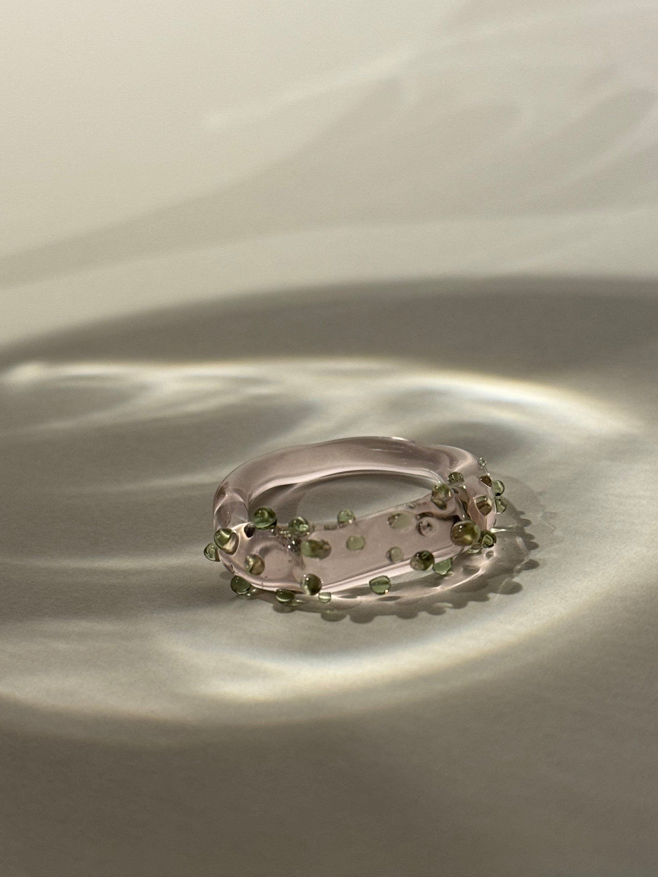 Rose and green Dotted Glass Ring