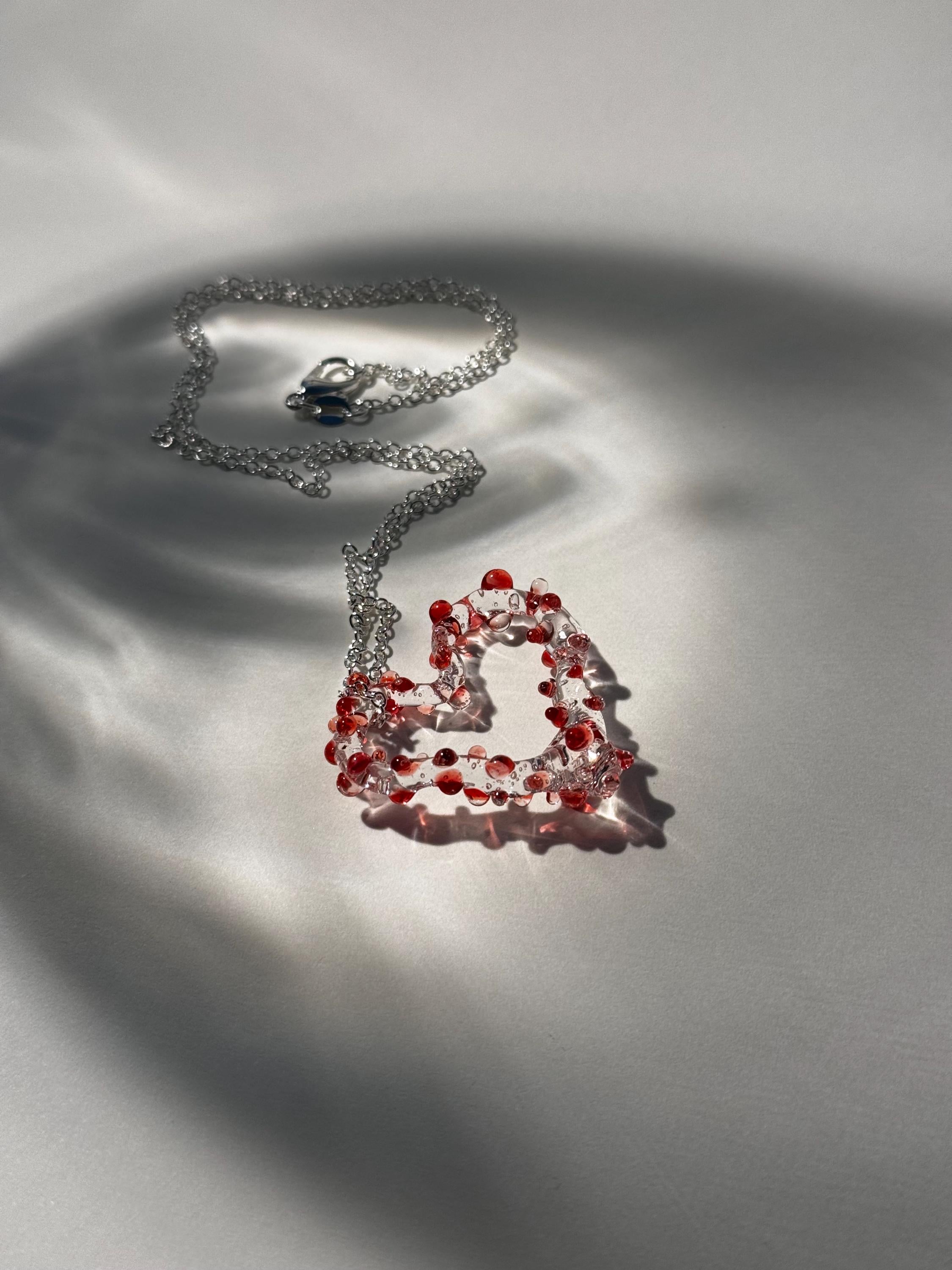 Prickly Red Glass Heart Necklace