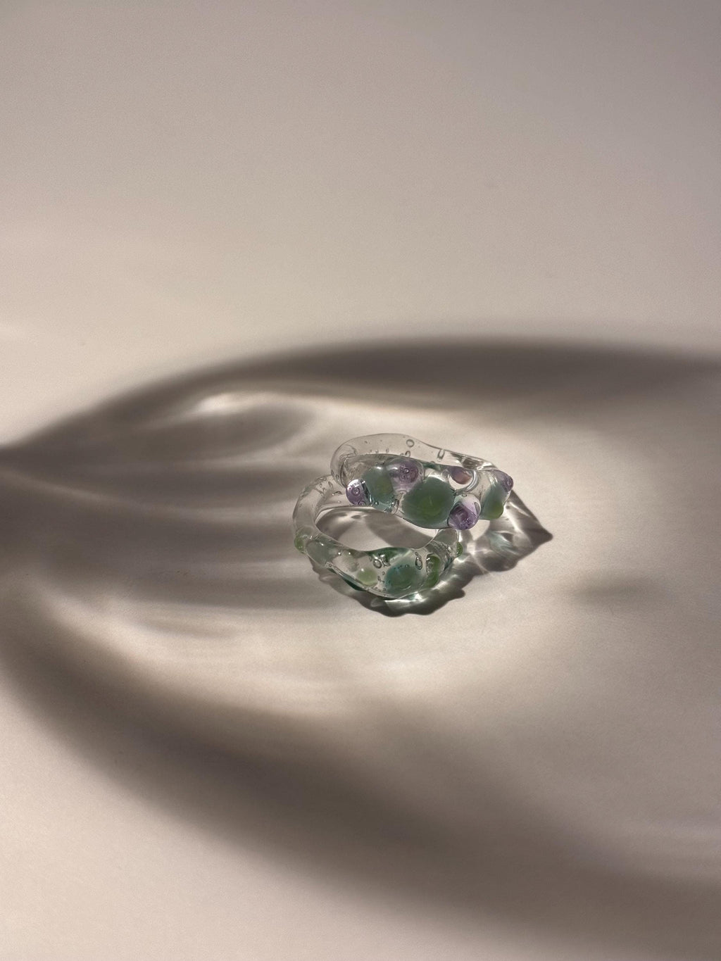 Green and Purple Glass Ring stack