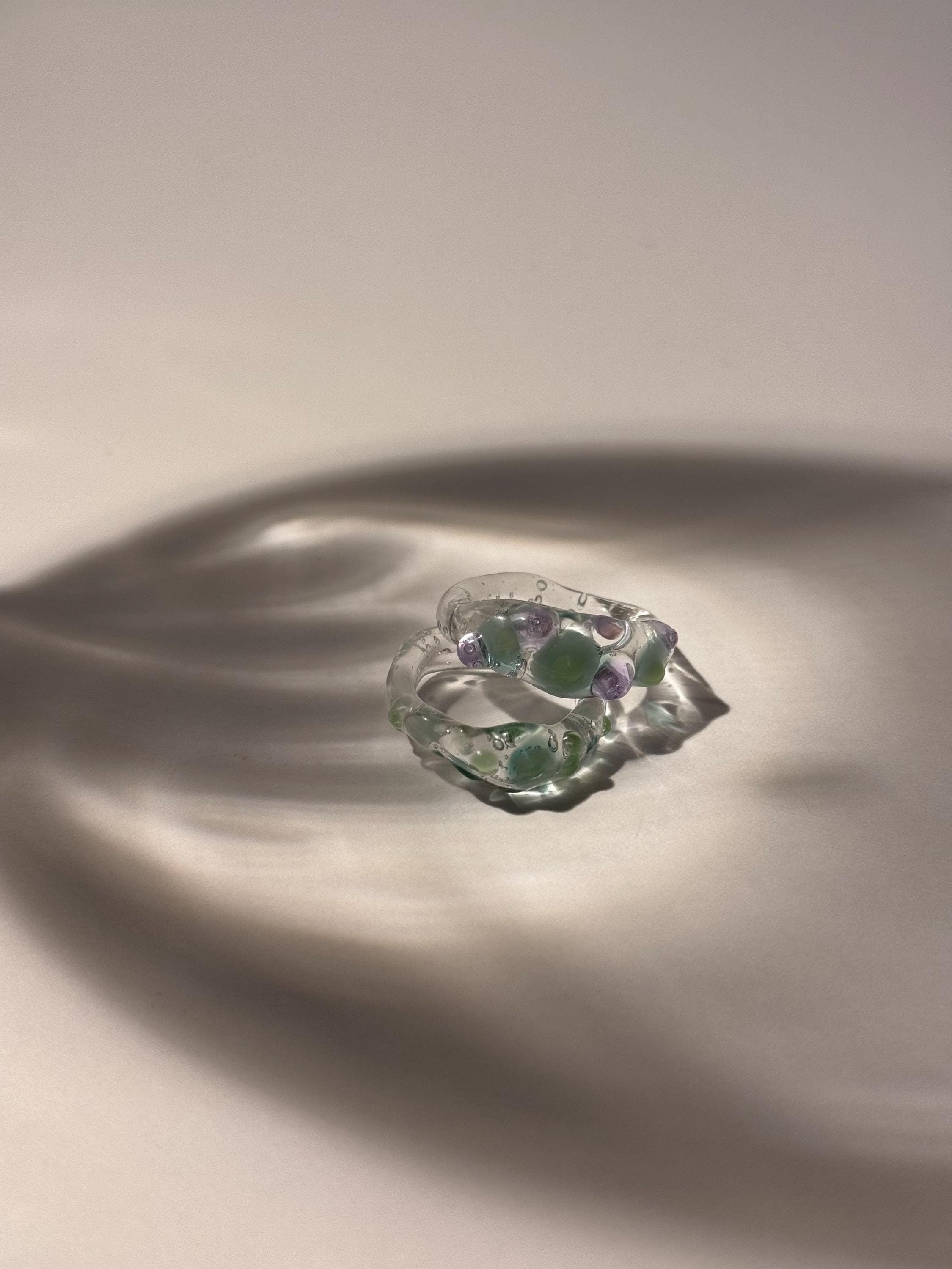 Green and Purple Glass Ring stack