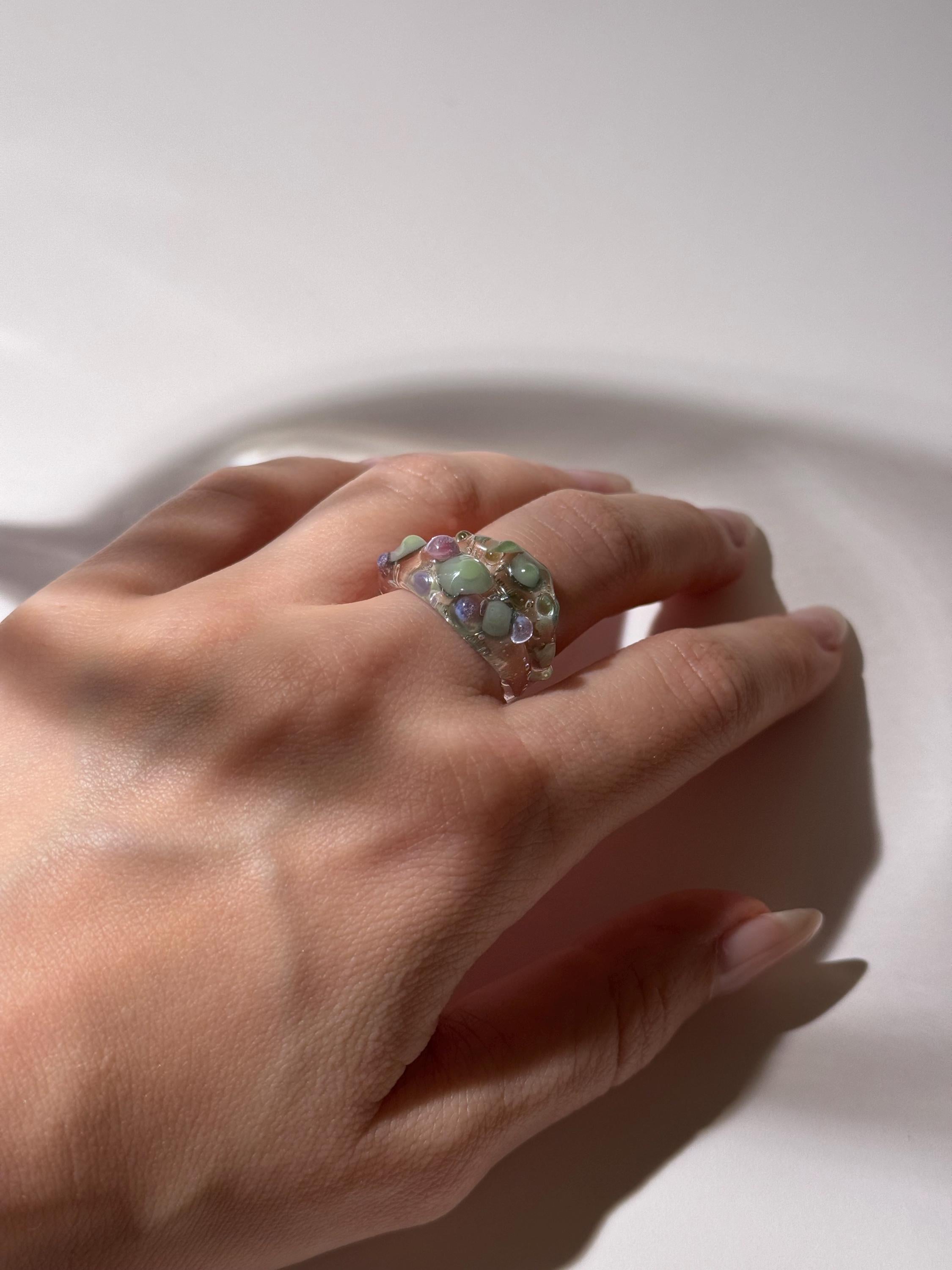 Green and Purple Glass Ring stack