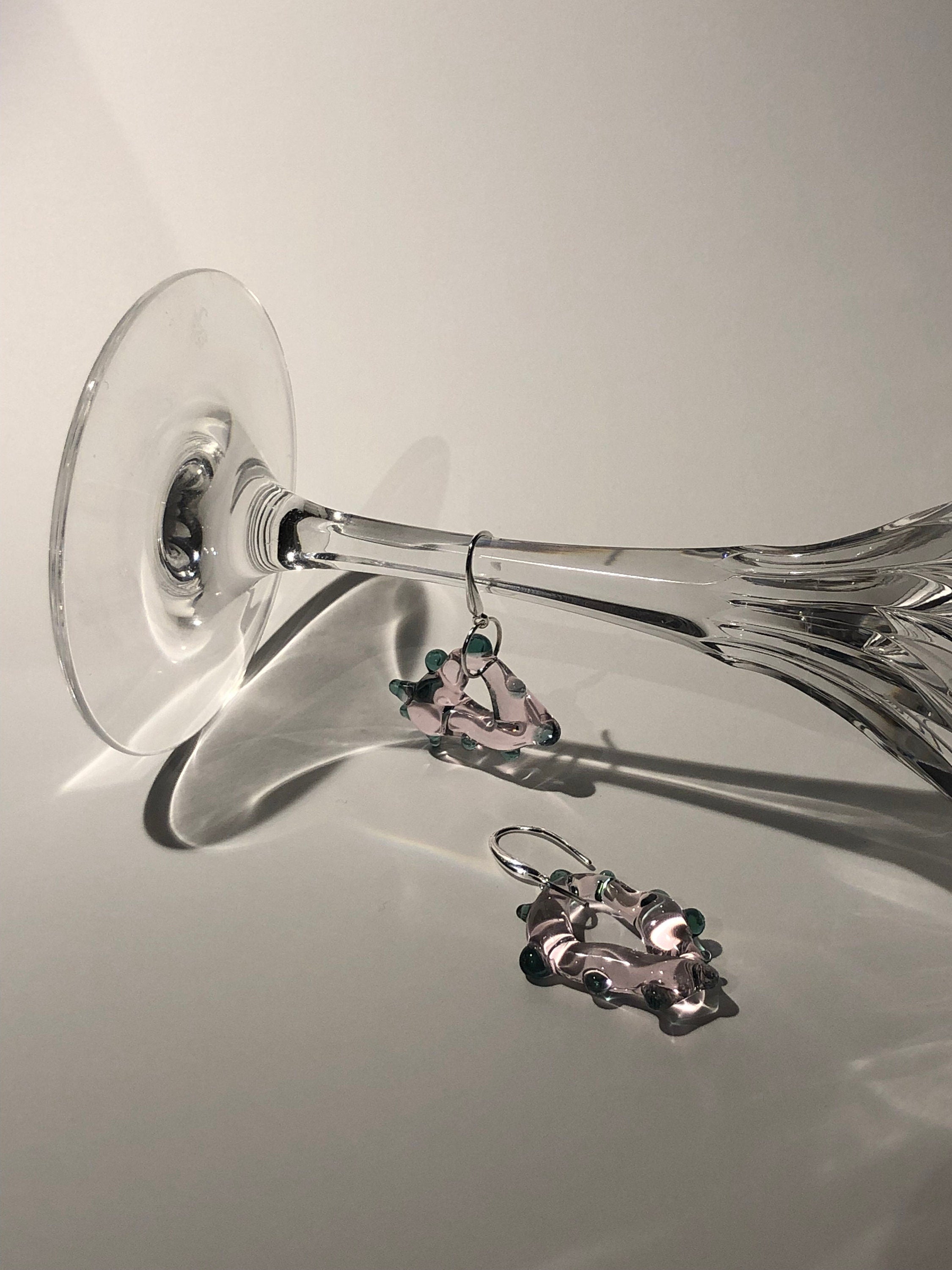 Playful Rose and Green Glass Earrings
