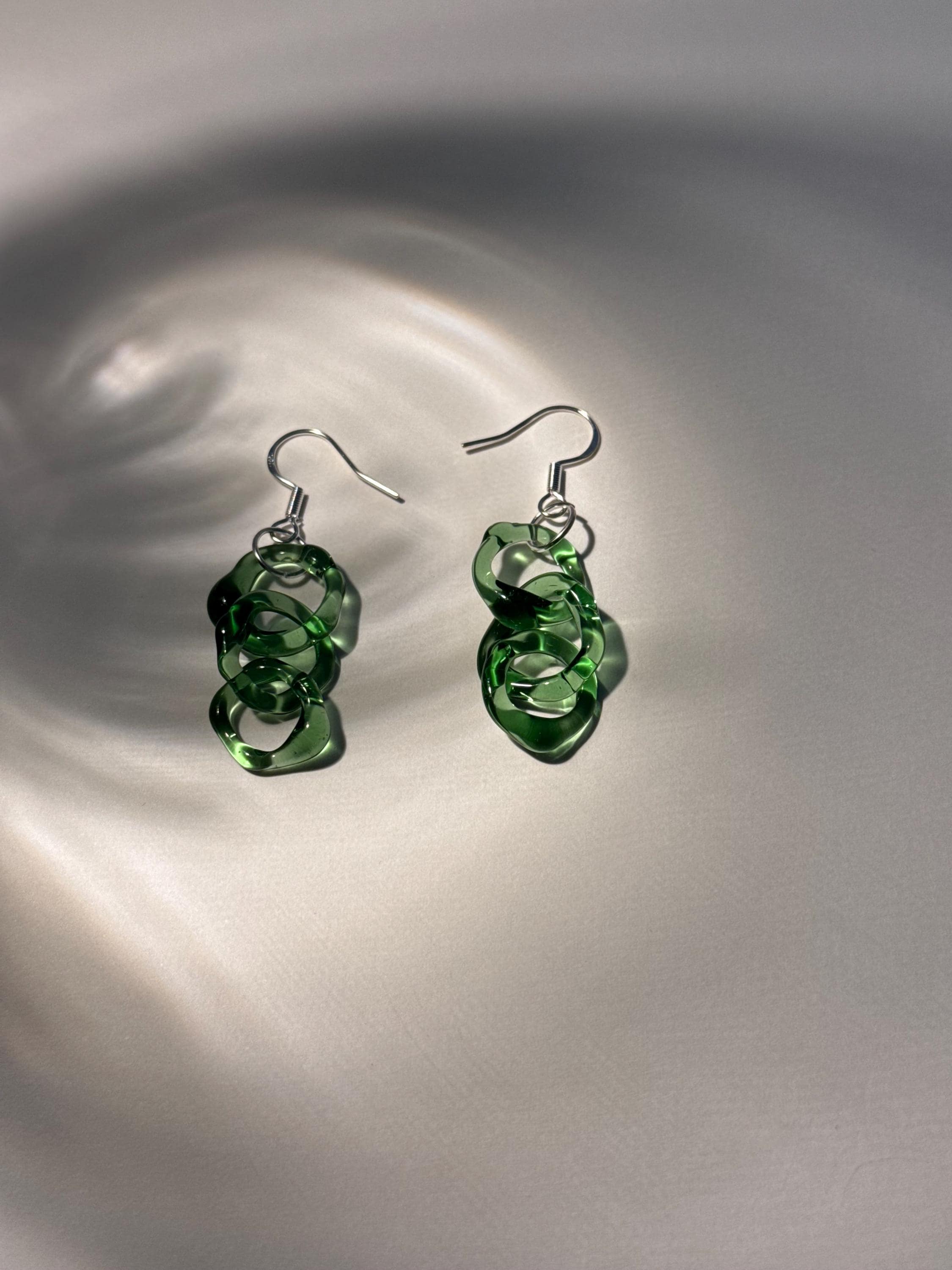 Vibrant Green dangly Glass Earrings