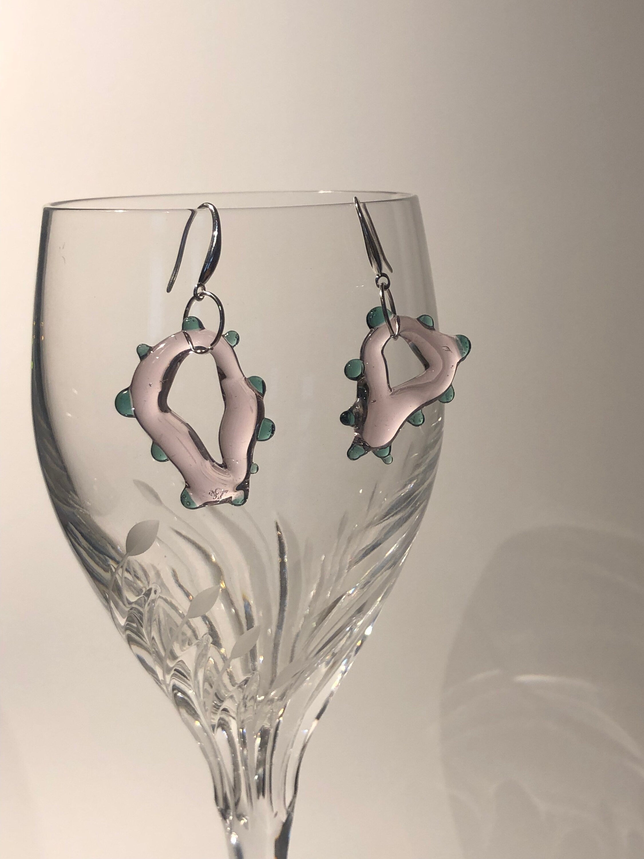 Playful Rose and Green Glass Earrings