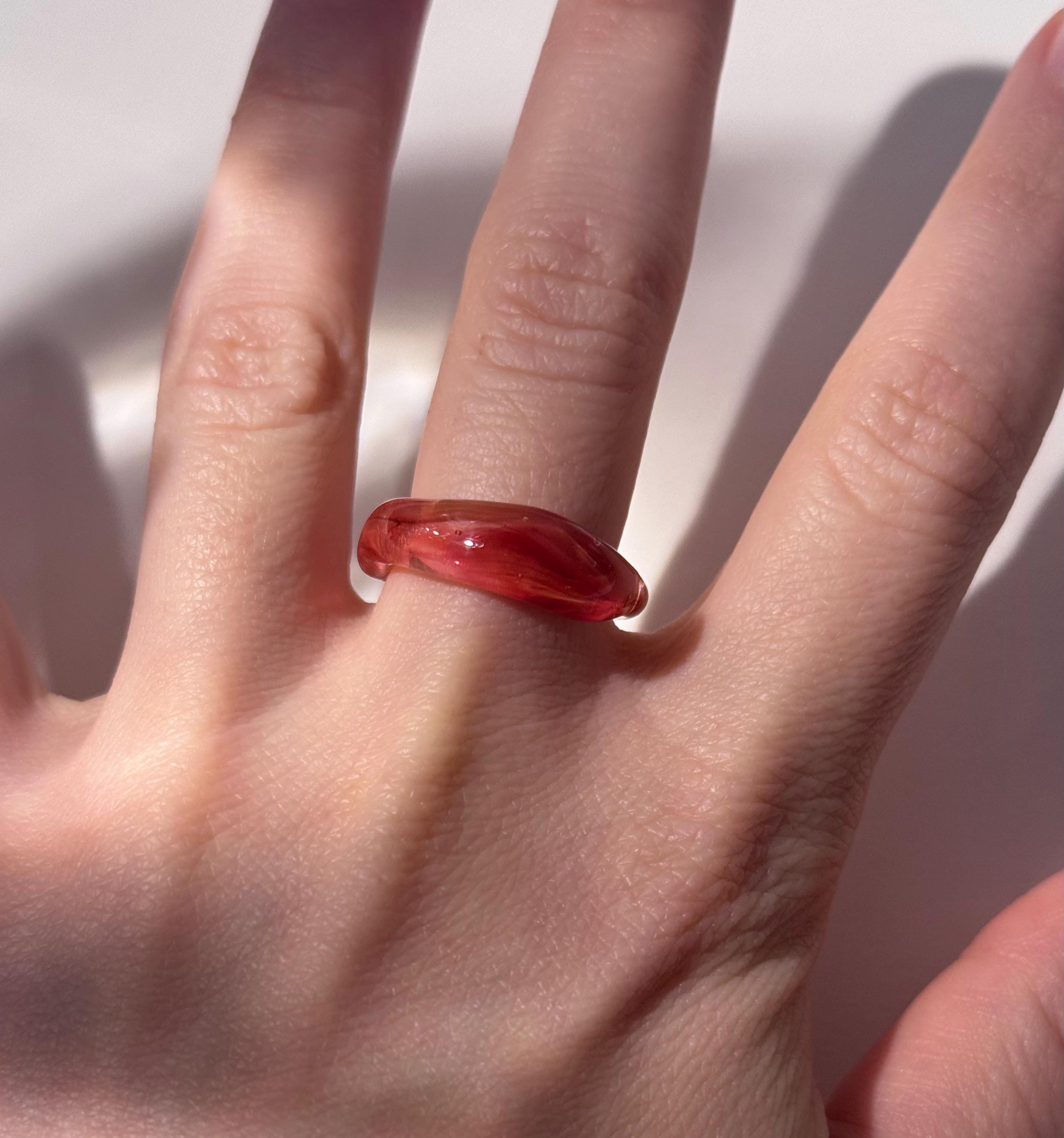 Red and Rose swirl Glass Ring