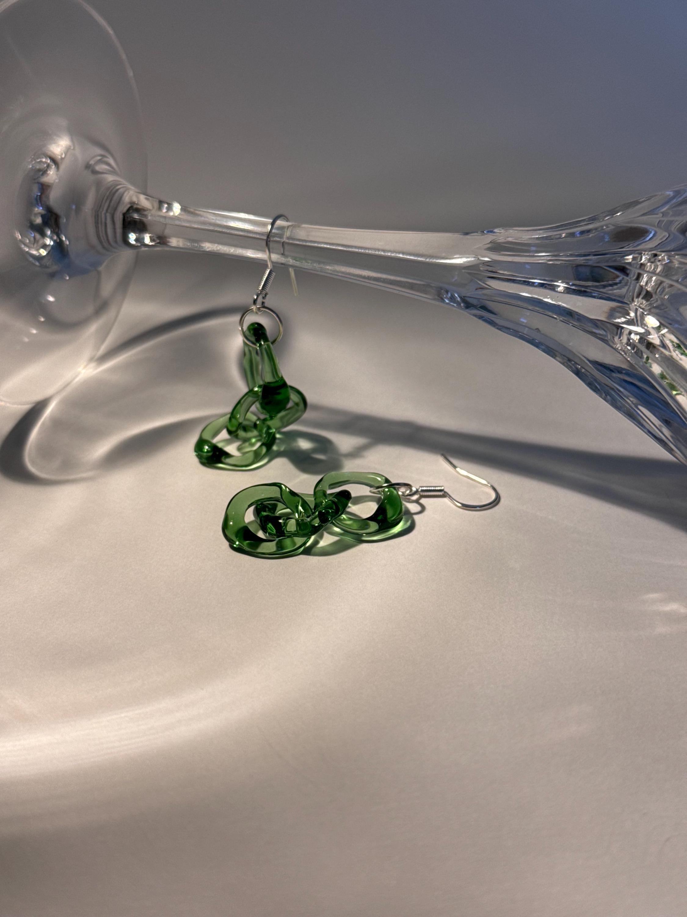 Vibrant Green dangly Glass Earrings