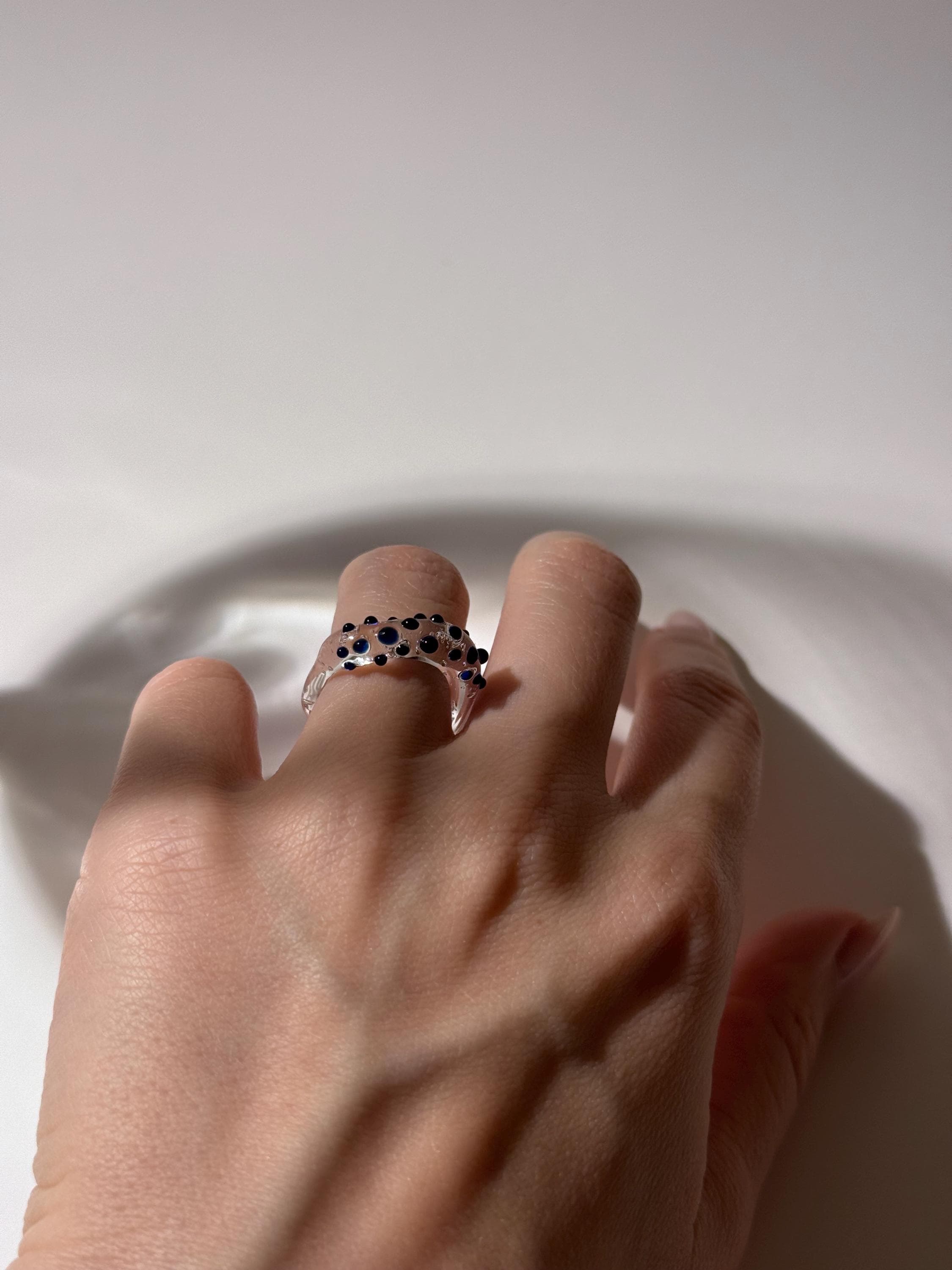 Deep blue dotted Glass Ring