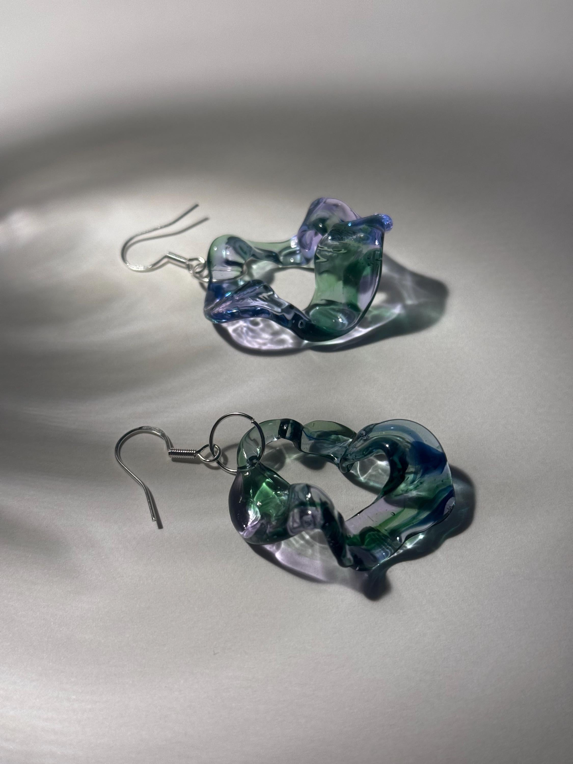 Soft swirling Green & Blue & Purple Glass Earrings