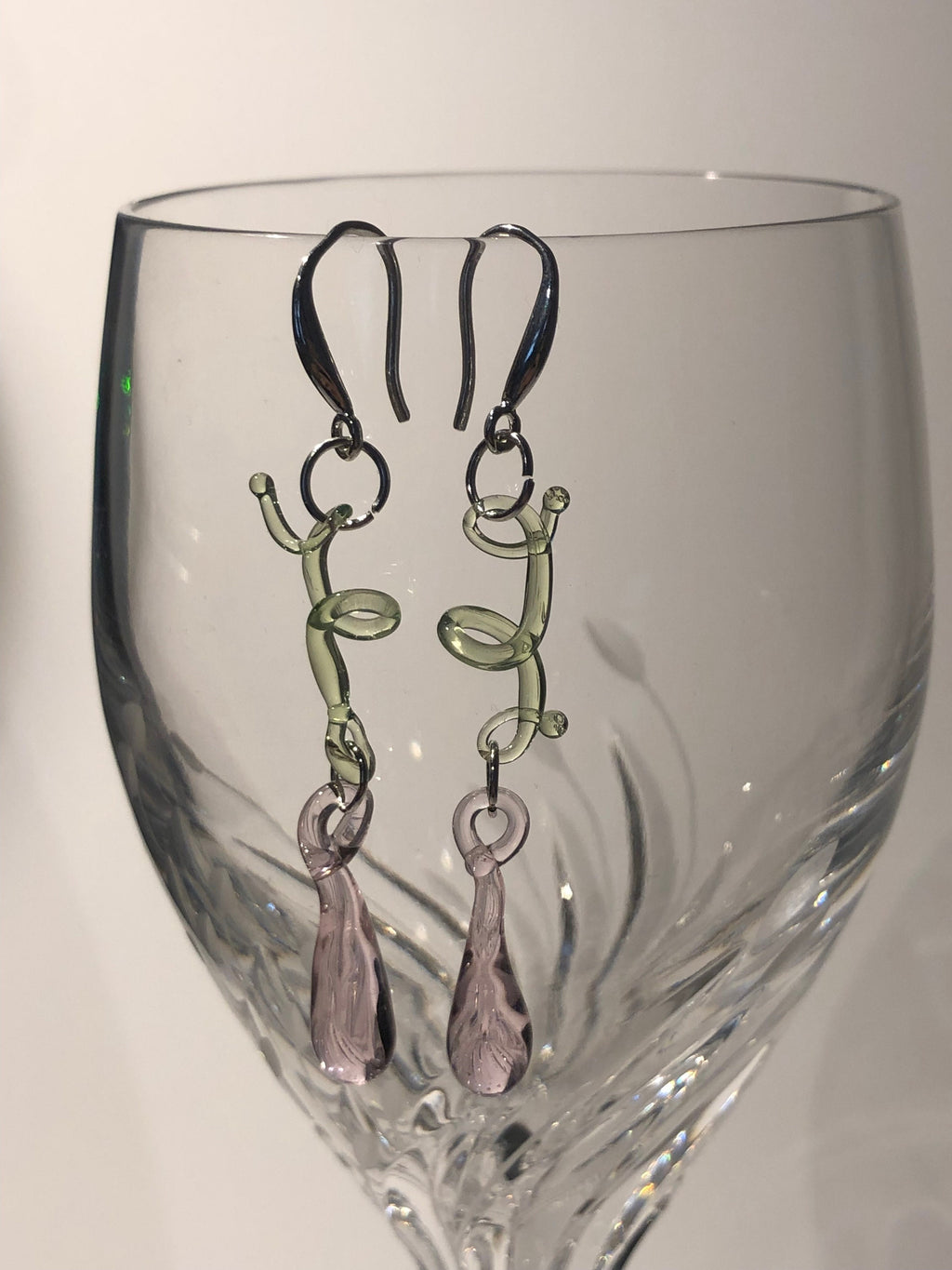 Botanical Pink & Green Glass Earrings