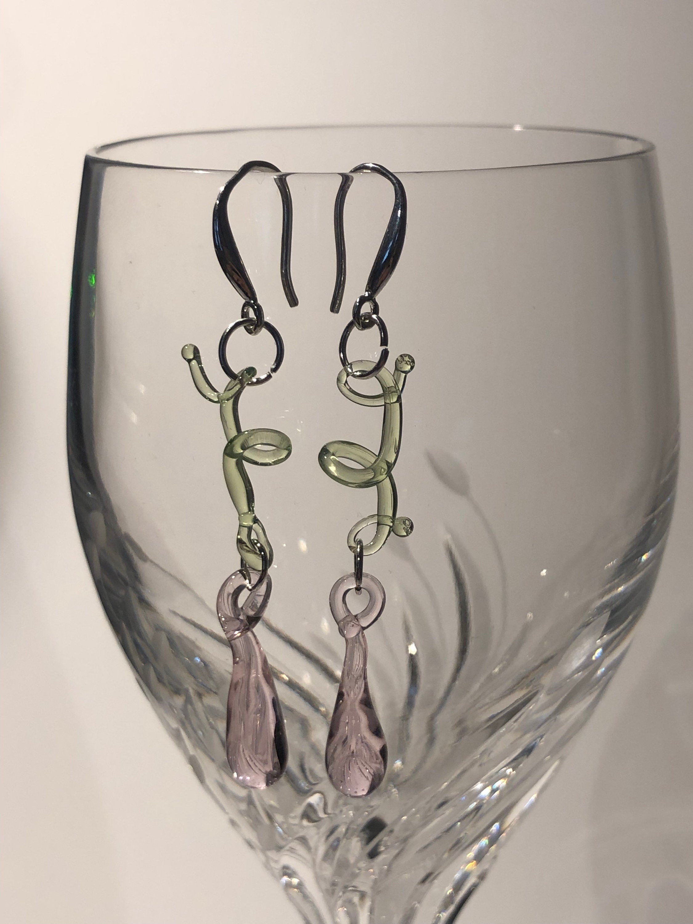 Botanical Pink & Green Glass Earrings