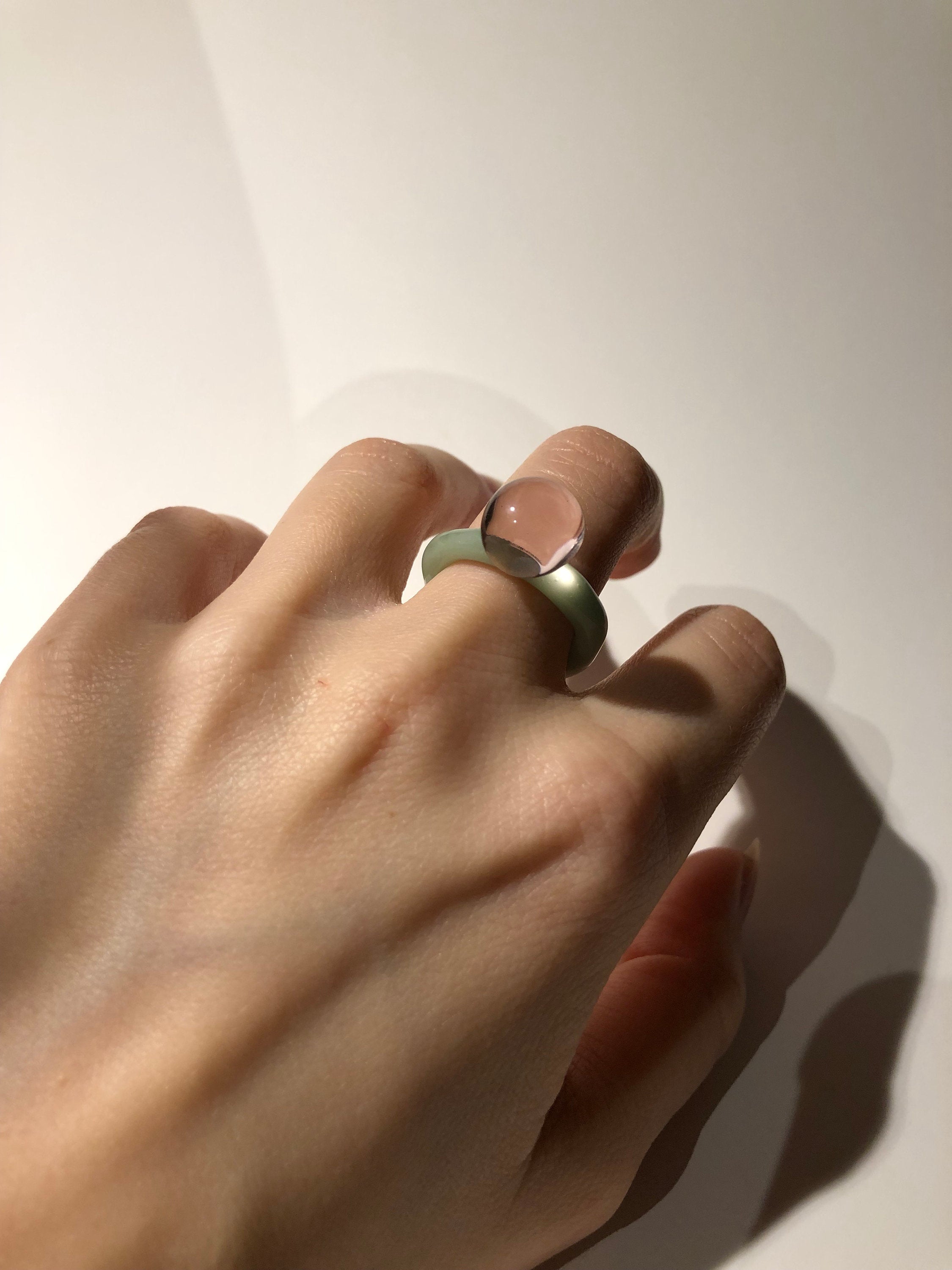 Bubbly mint and rose glass ring