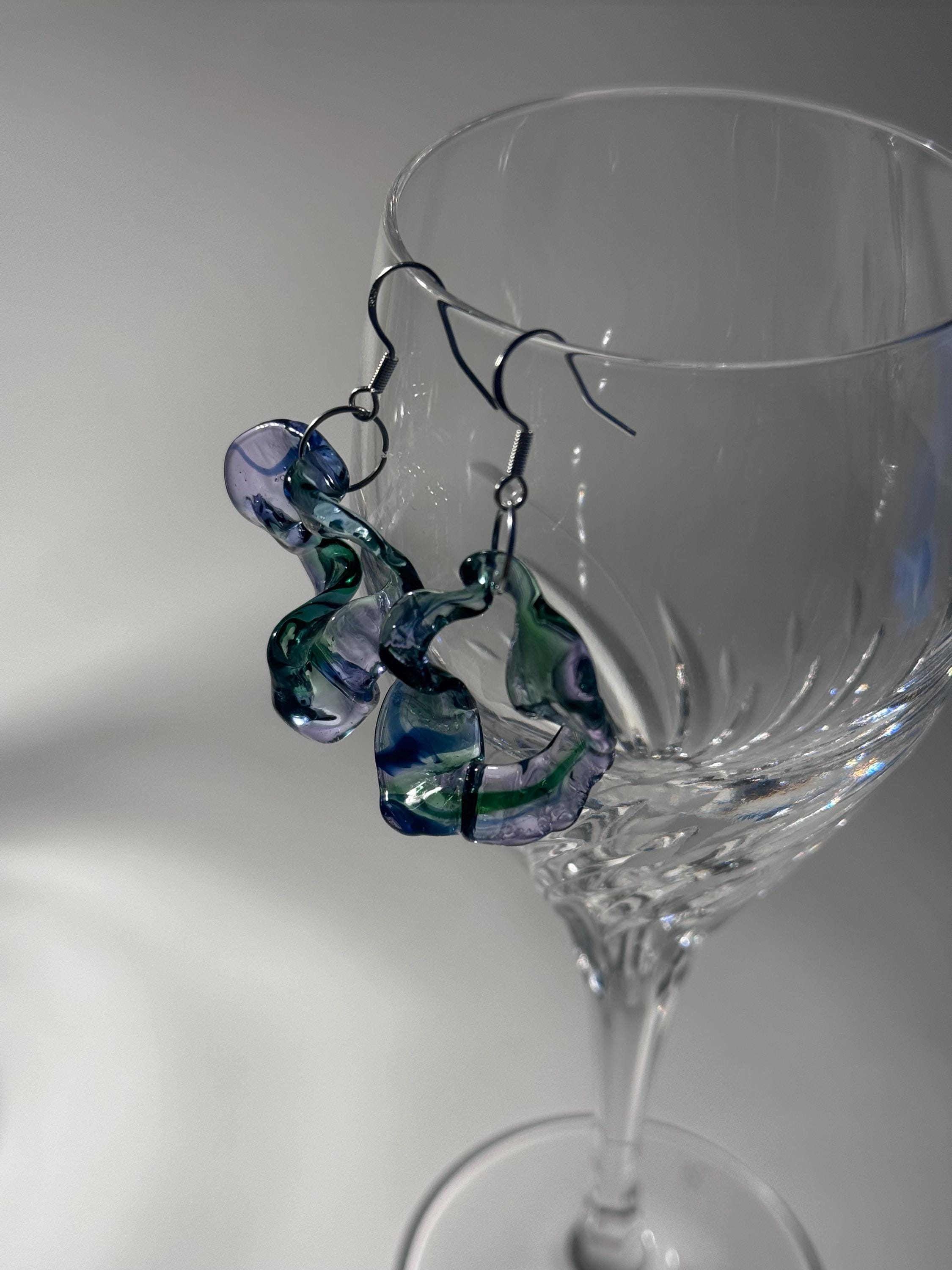 Soft swirling Green & Blue & Purple Glass Earrings