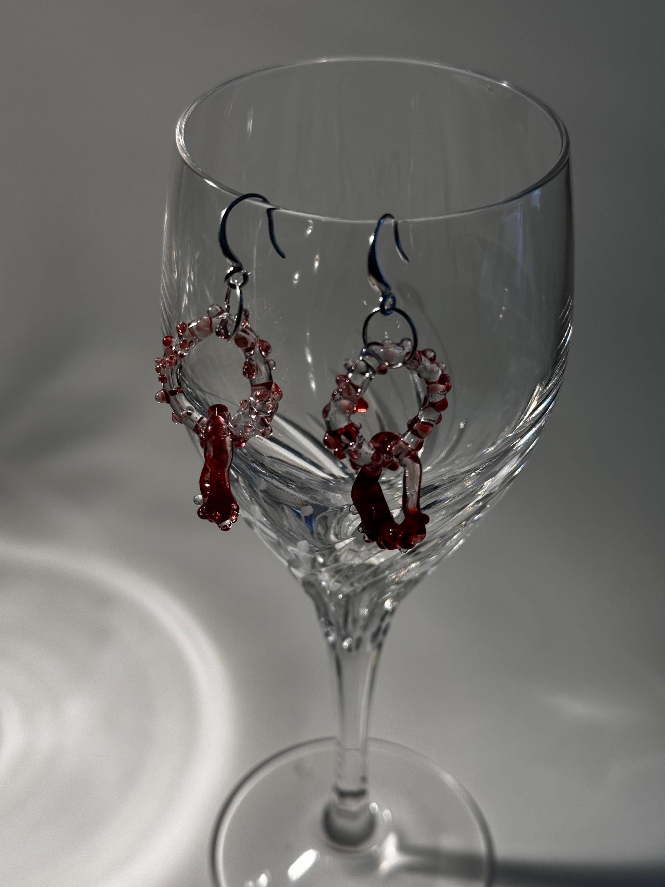 Prickly Red and Clear Glass Earrings