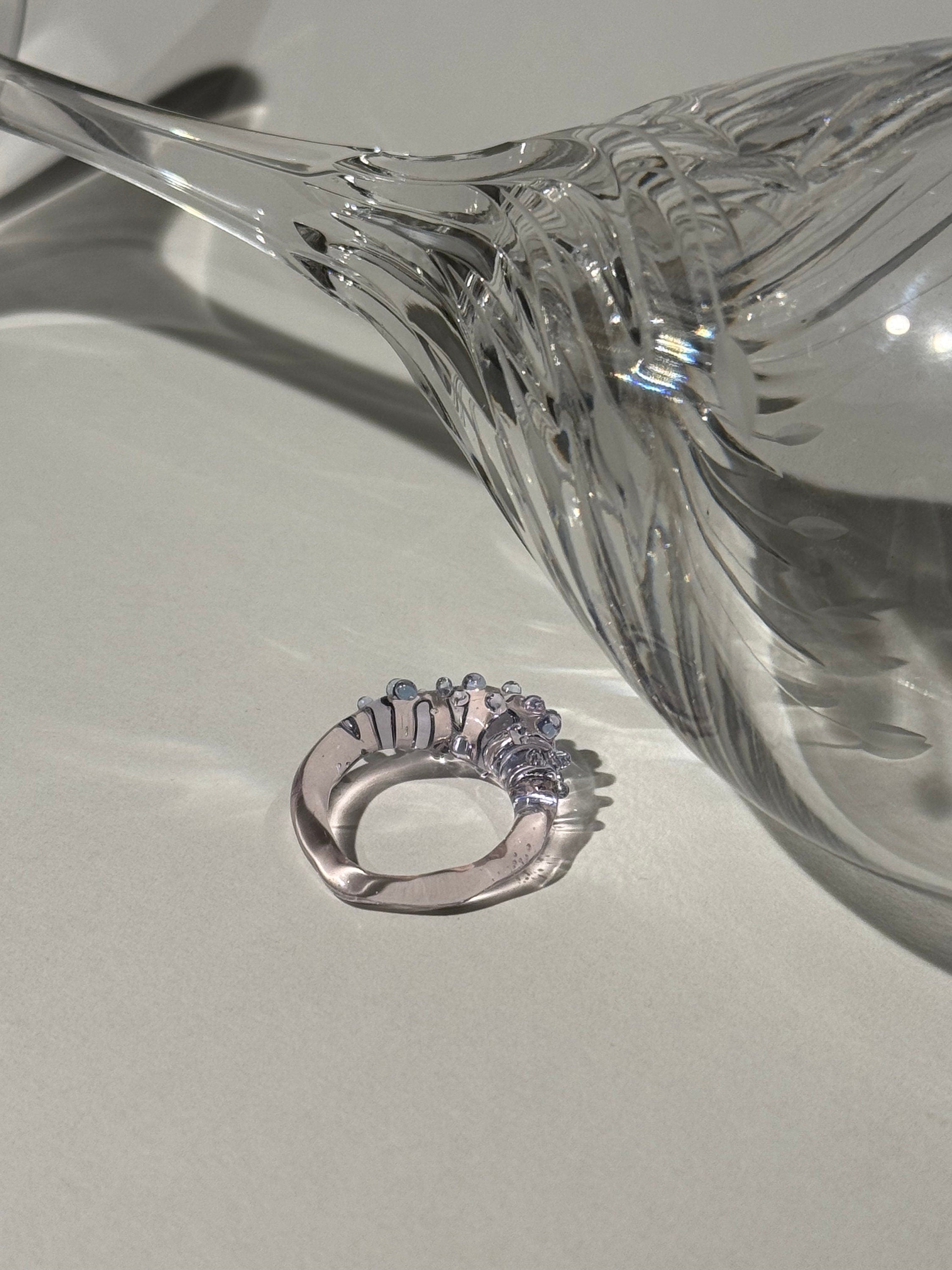 Rose and Purple Dotted Glass Ring