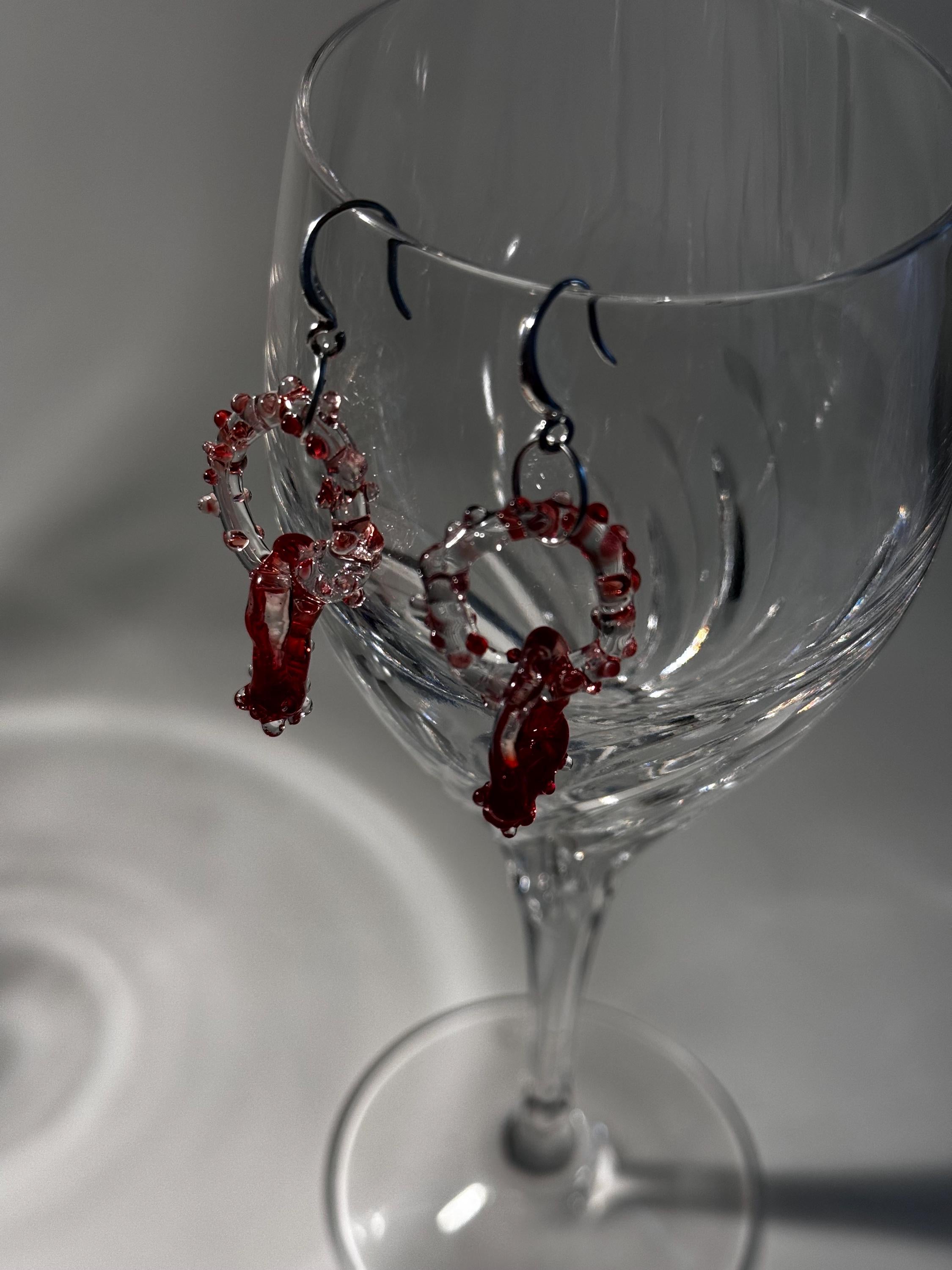 Prickly Red and Clear Glass Earrings