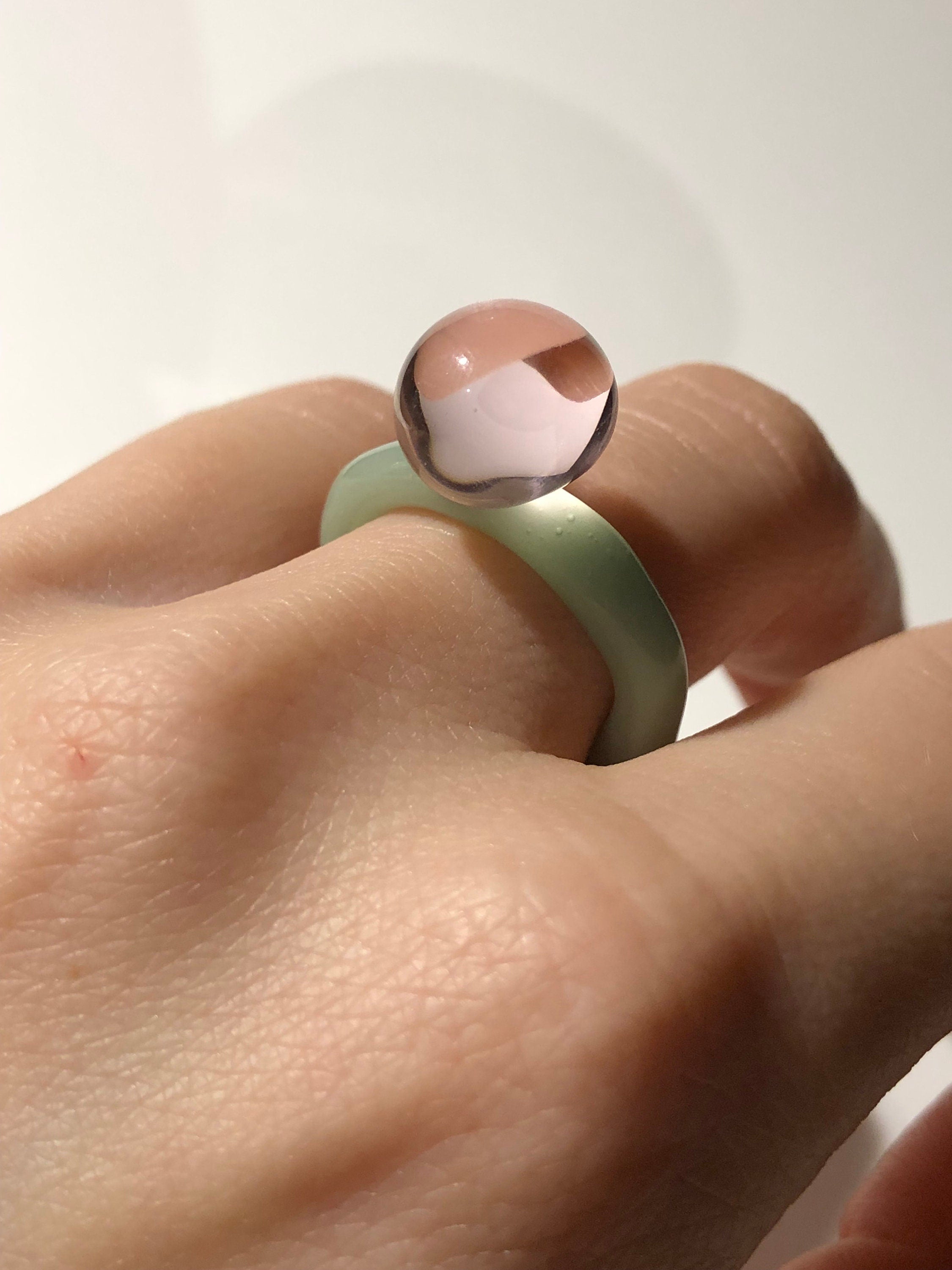 Bubbly mint and rose glass ring