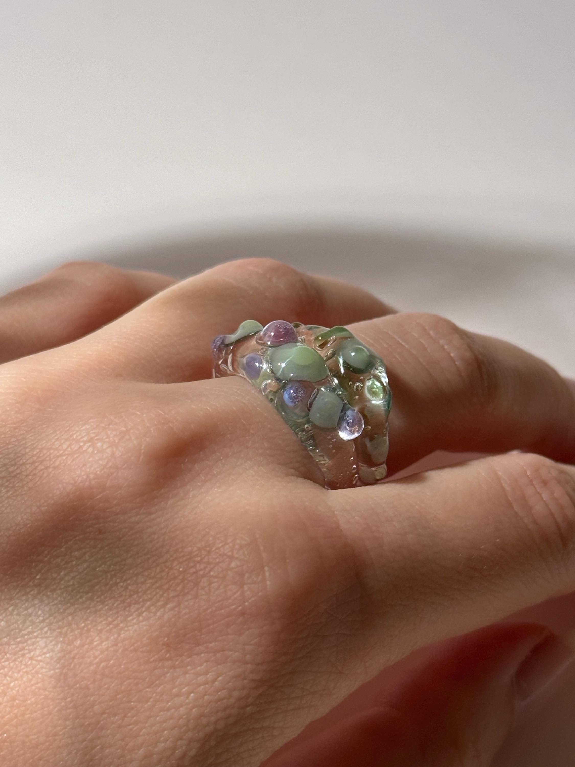 Green and Purple Glass Ring stack