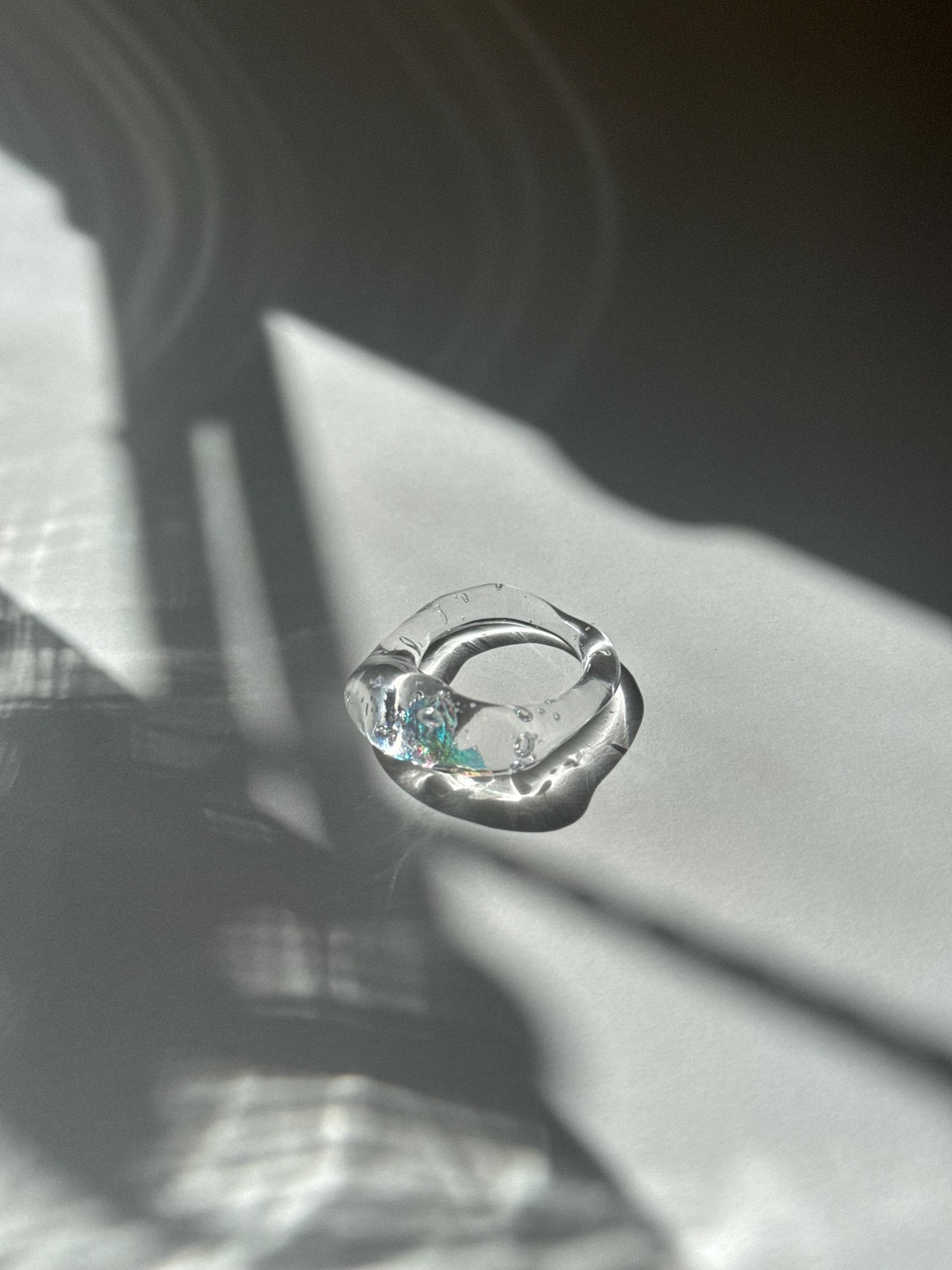 Opal flake Glass Ring