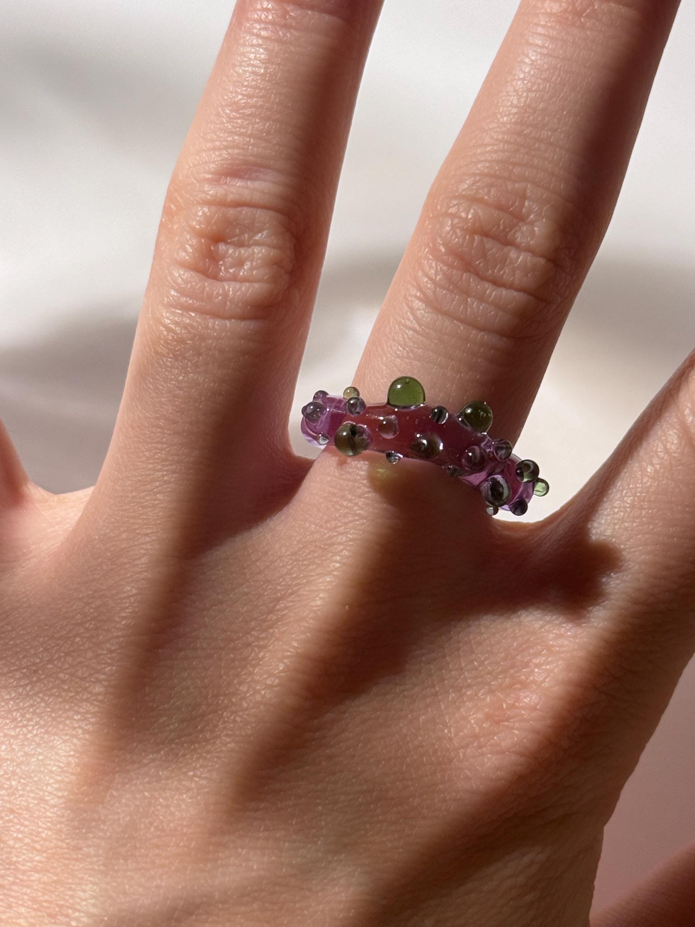 Purple and green dotted Glass Ring