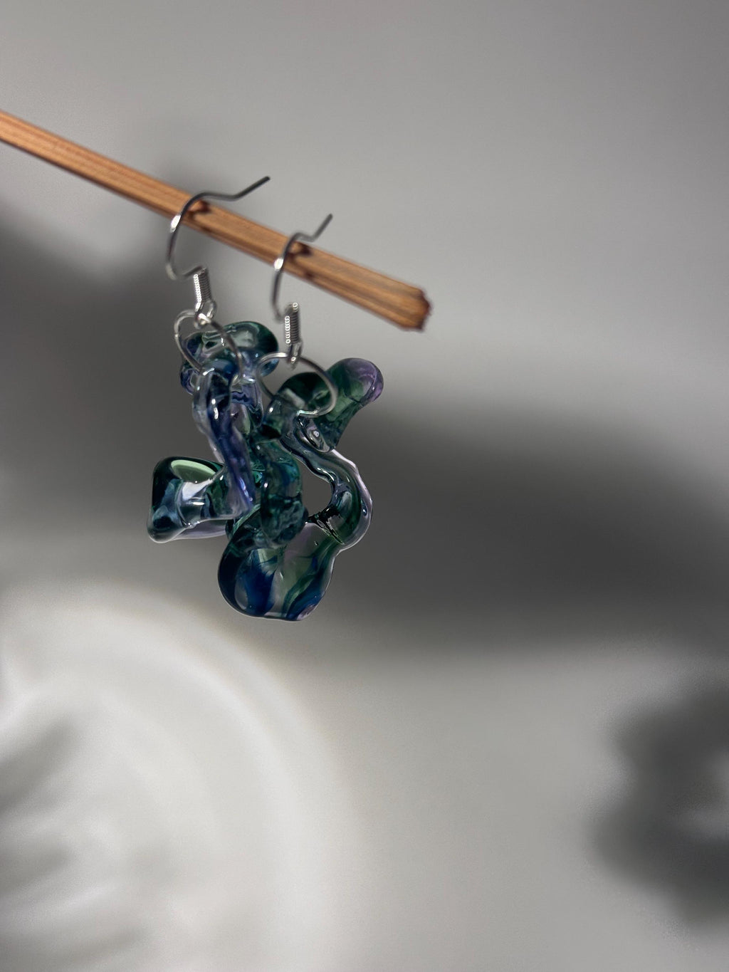 Soft swirling Green & Blue & Purple Glass Earrings