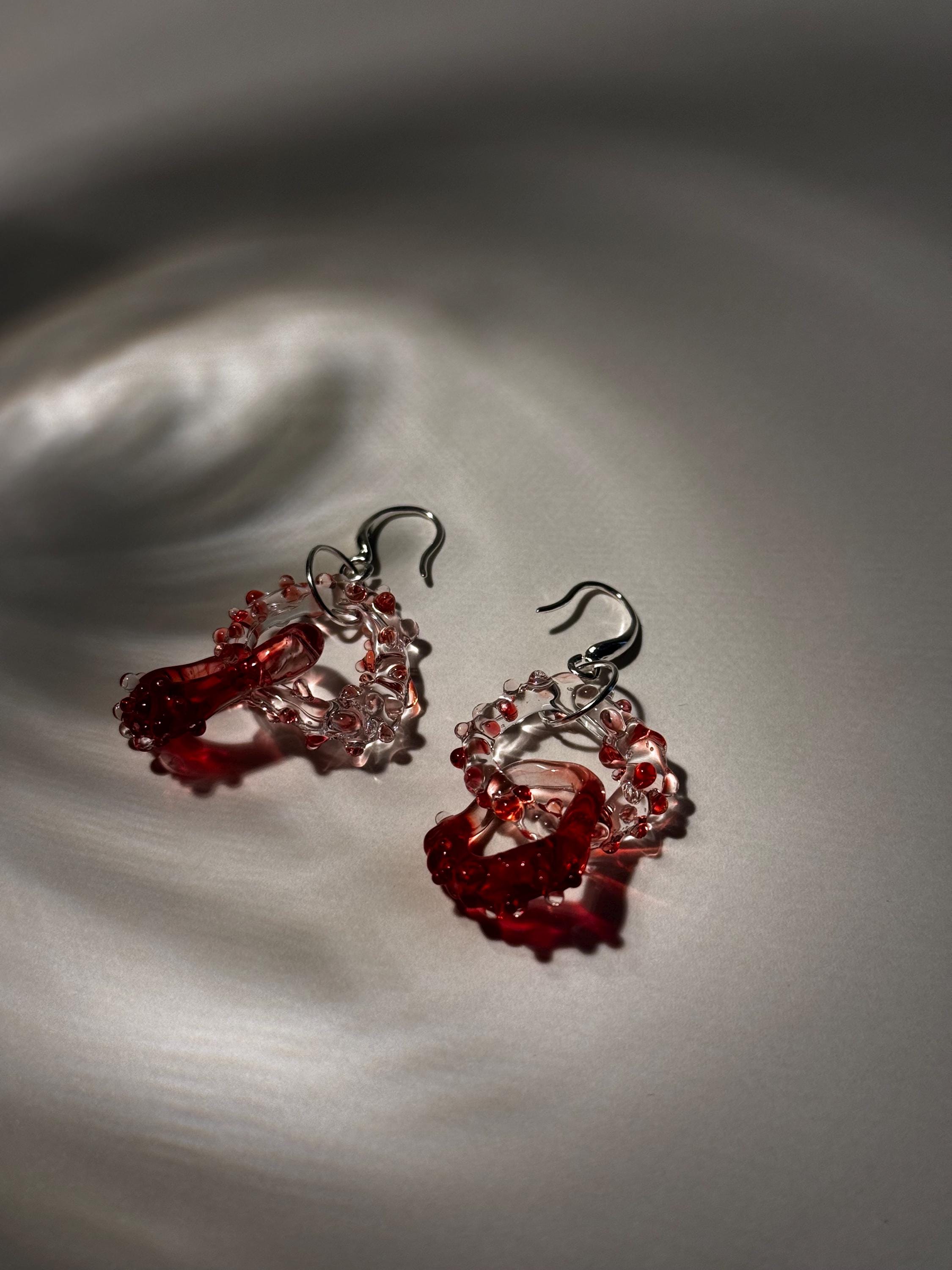 Prickly Red and Clear Glass Earrings