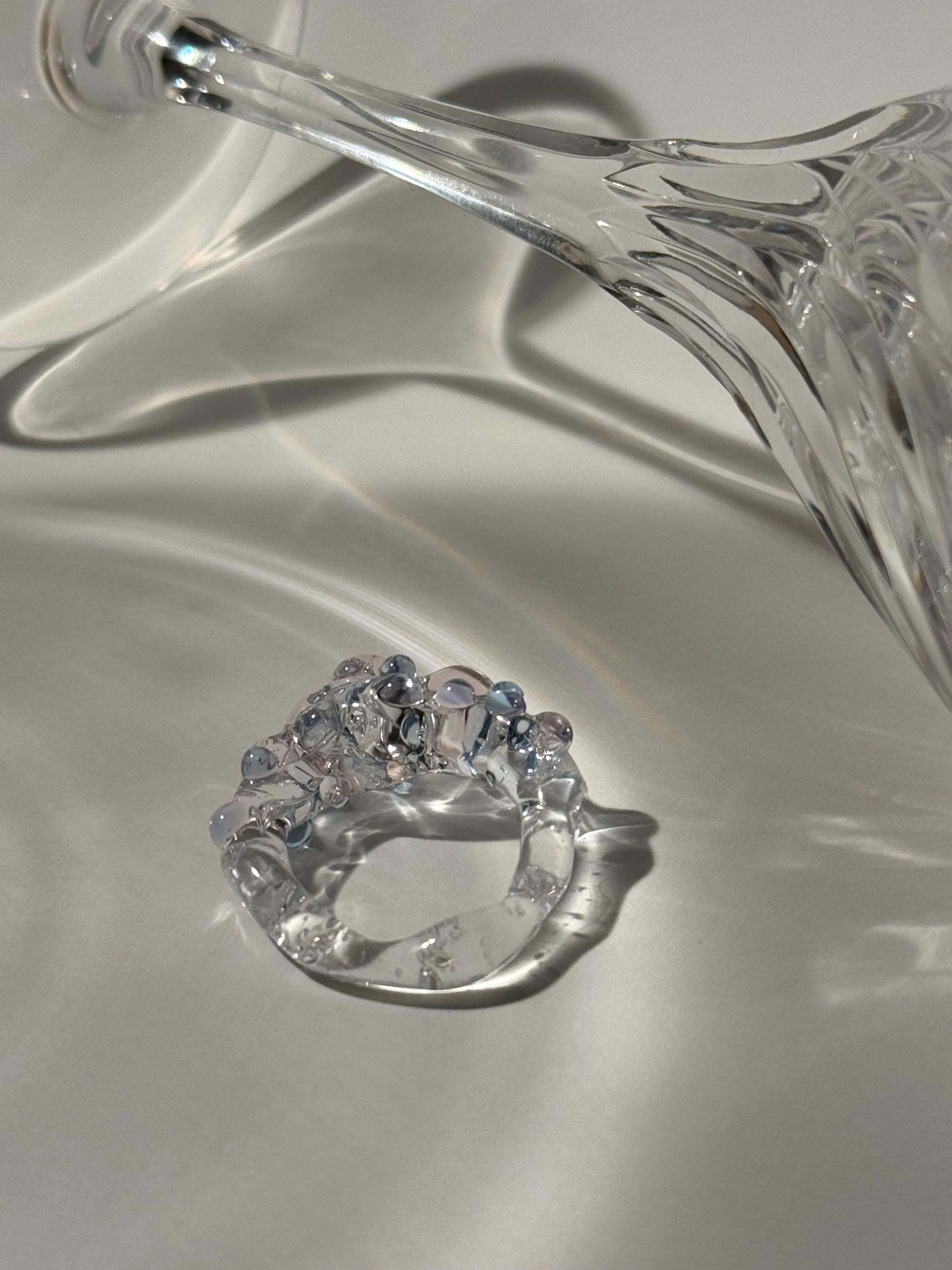 Bubbly blue and rose Glass Ring