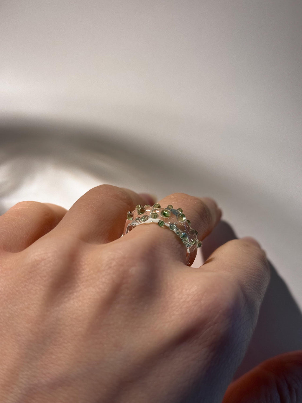 Green dotted Glass Ring
