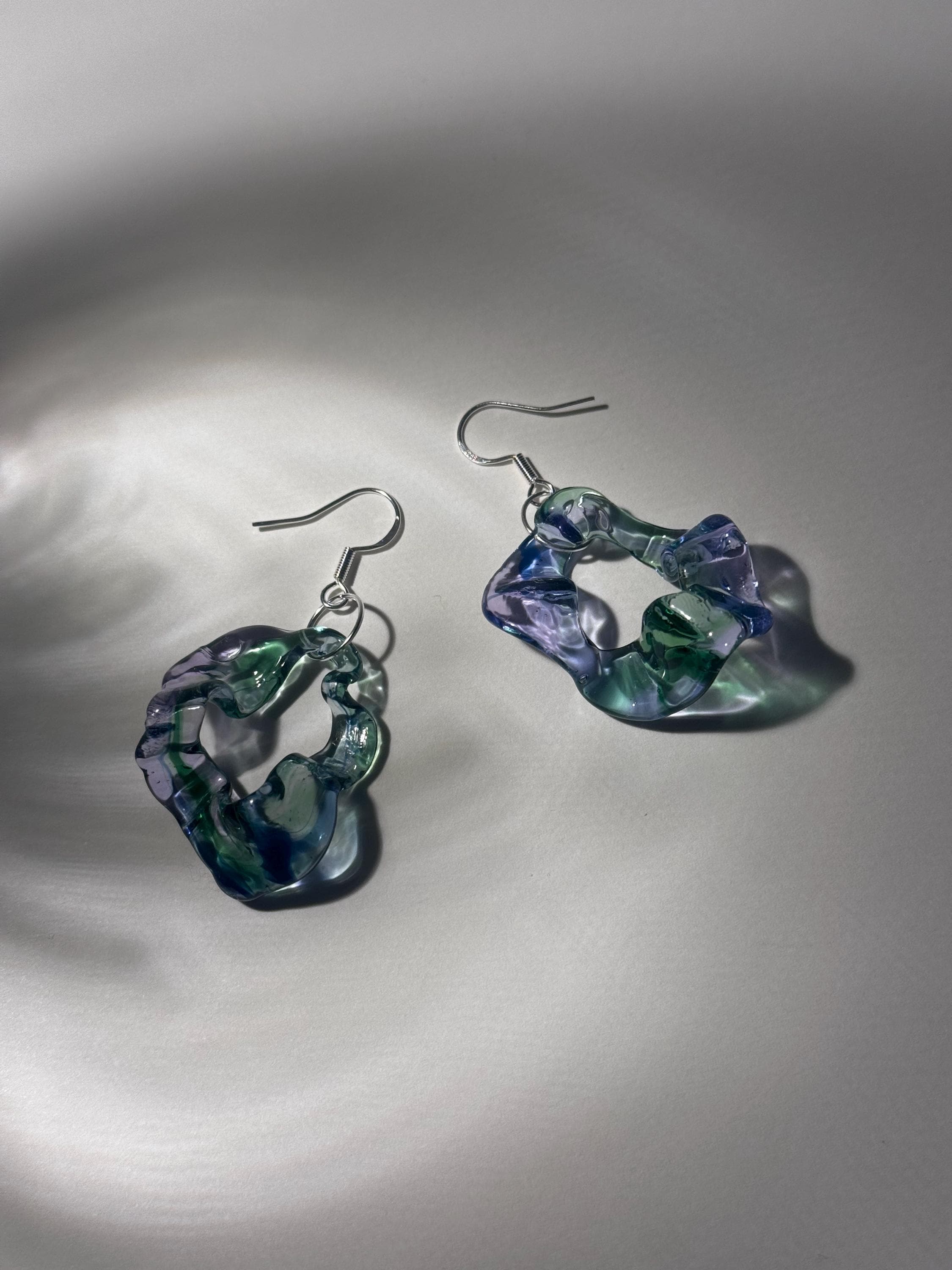 Soft swirling Green & Blue & Purple Glass Earrings
